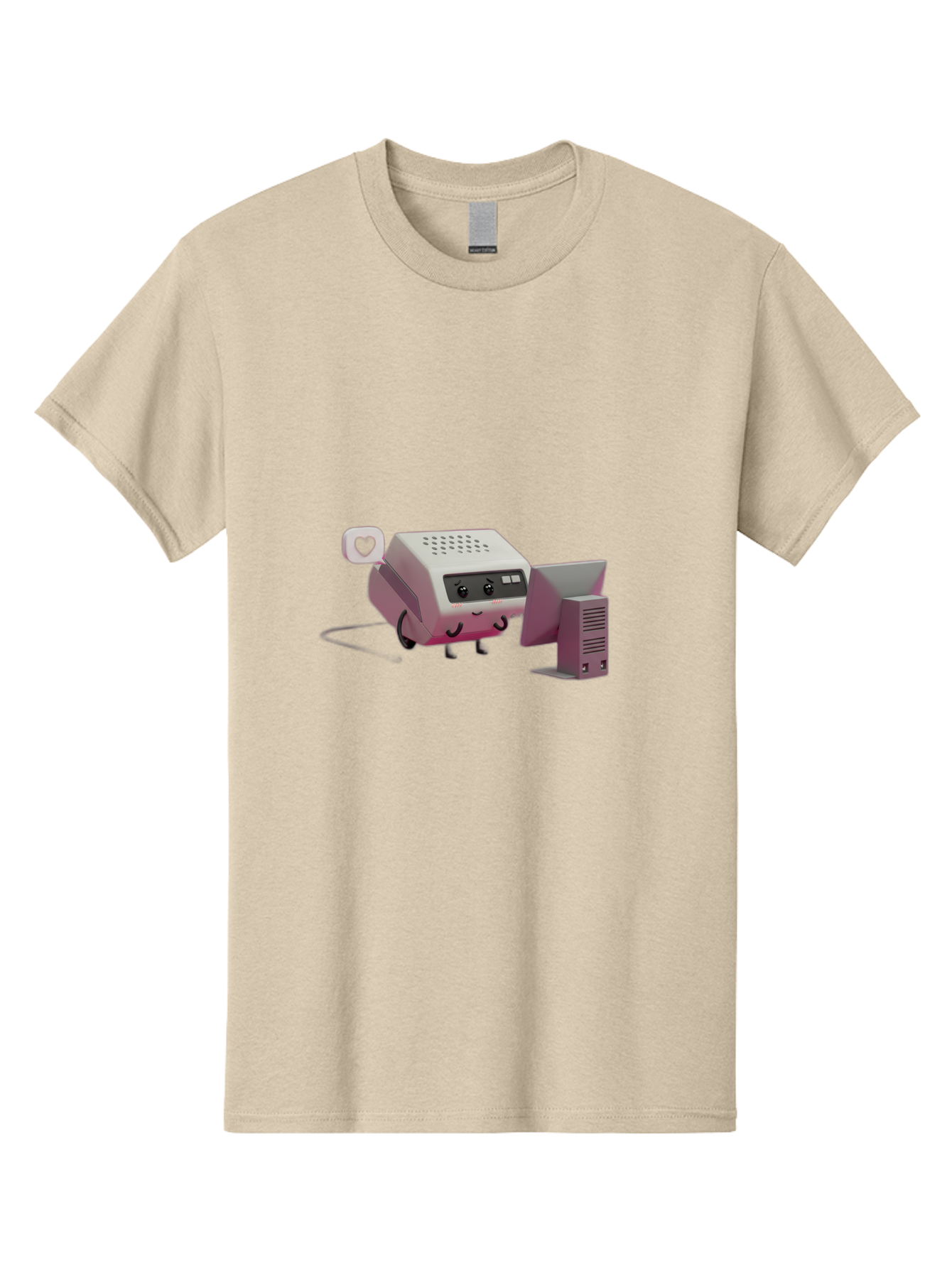 Heart-Icon-Modem-And-Monitor Men'S Graphic Tee, 100% Cotton, Comfortable Casual Summer Wear, Machine Washable, 3D Cartoon Printer, Printing Technology, Office Equipment, Cartoon Character, Computer Monitor, Printer Device, Purple Printer, Baa786