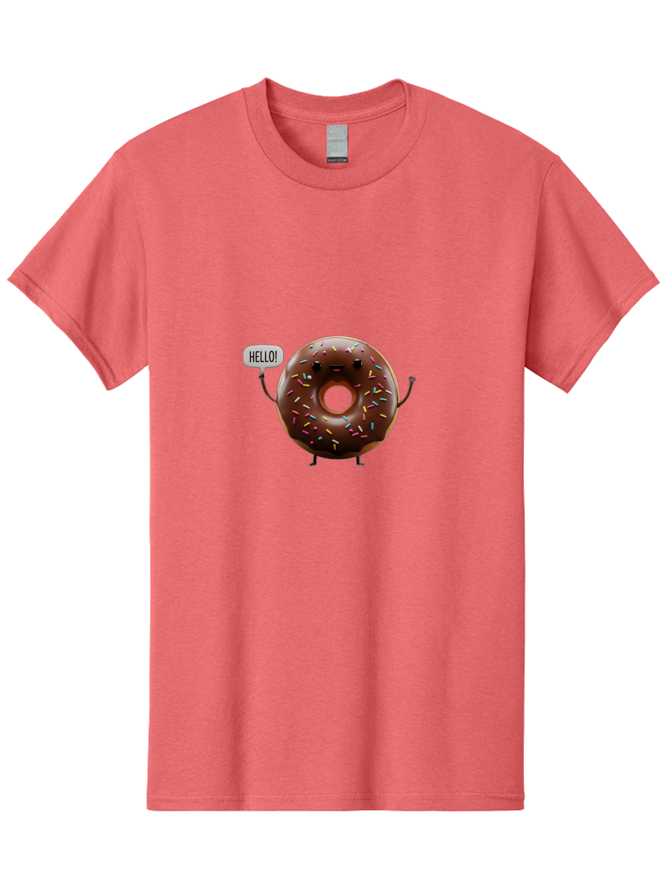 Hello-Donut Men'S Graphic Tee, 100% Cotton, Comfortable Casual Summer Wear, Machine Washable, Chocolate Donut With Sprinkles, Donut Character, Hello Greeting, Sweet Treat, Cartoon Donut, Playful Design, Colorful Sprinkles, Baa795