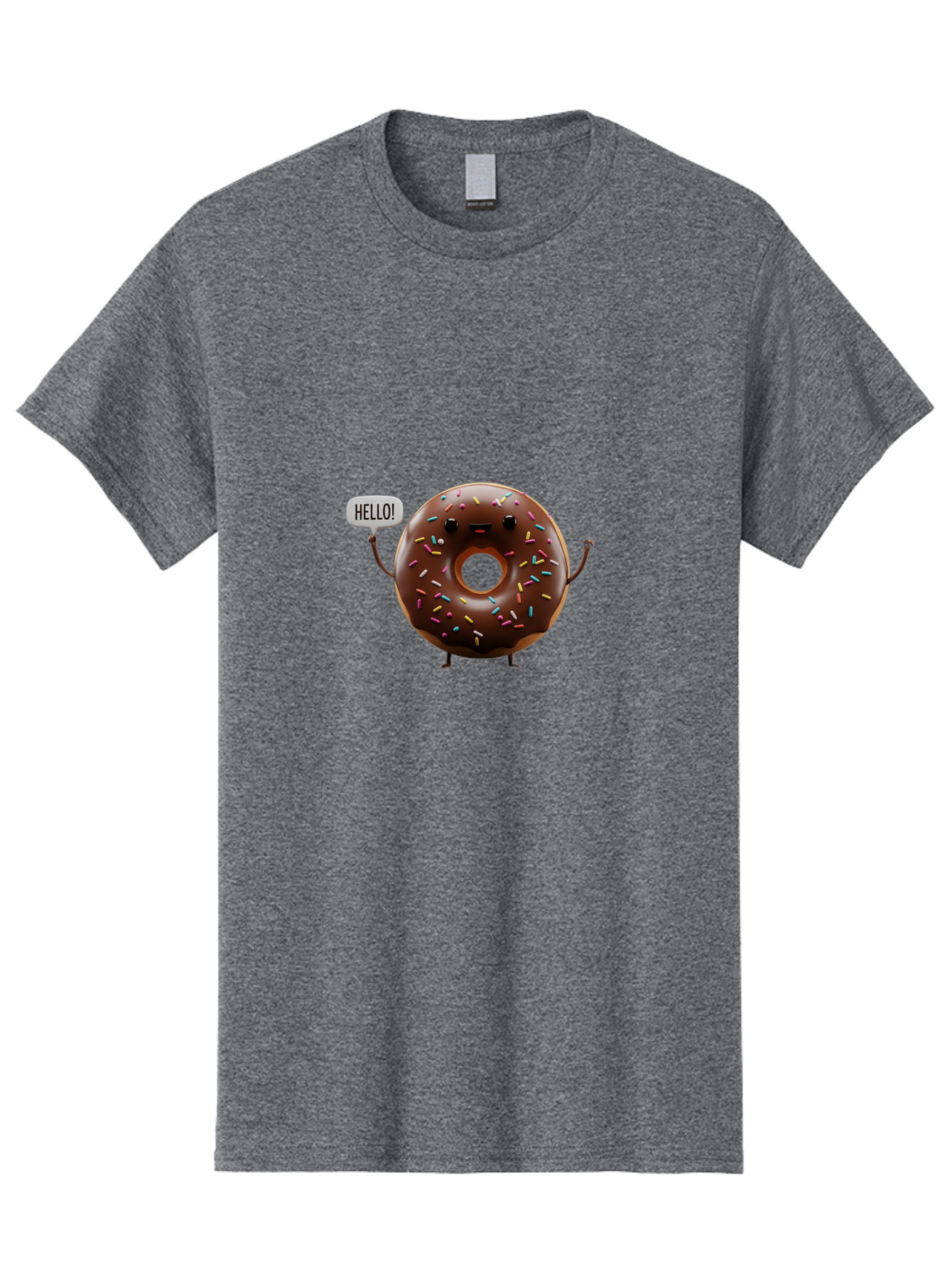 Hello-Donut Men'S Graphic Tee, 100% Cotton, Comfortable Casual Summer Wear, Machine Washable, Chocolate Donut With Sprinkles, Donut Character, Hello Greeting, Sweet Treat, Cartoon Donut, Playful Design, Colorful Sprinkles, Baa795