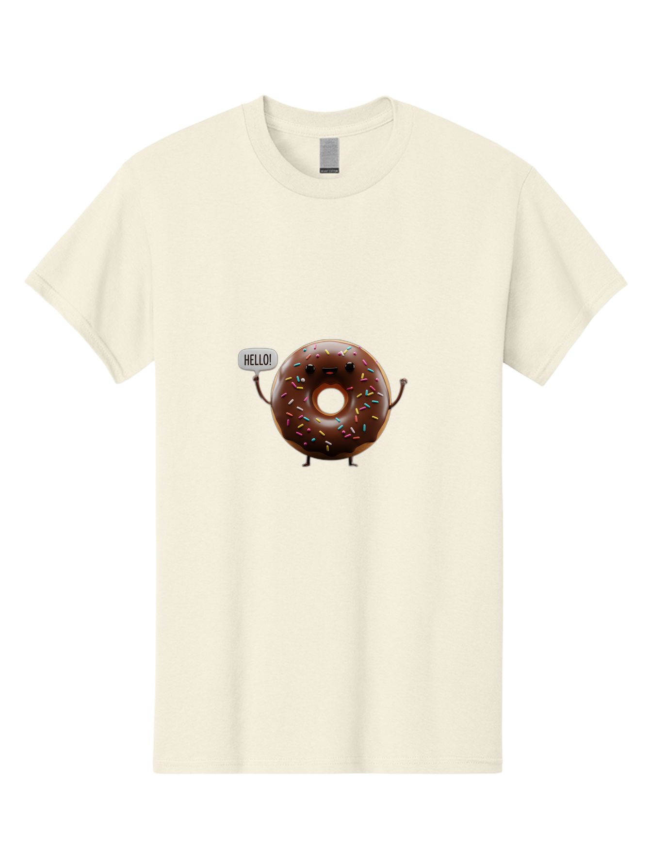 Hello-Donut Men'S Graphic Tee, 100% Cotton, Comfortable Casual Summer Wear, Machine Washable, Chocolate Donut With Sprinkles, Donut Character, Hello Greeting, Sweet Treat, Cartoon Donut, Playful Design, Colorful Sprinkles, Baa795