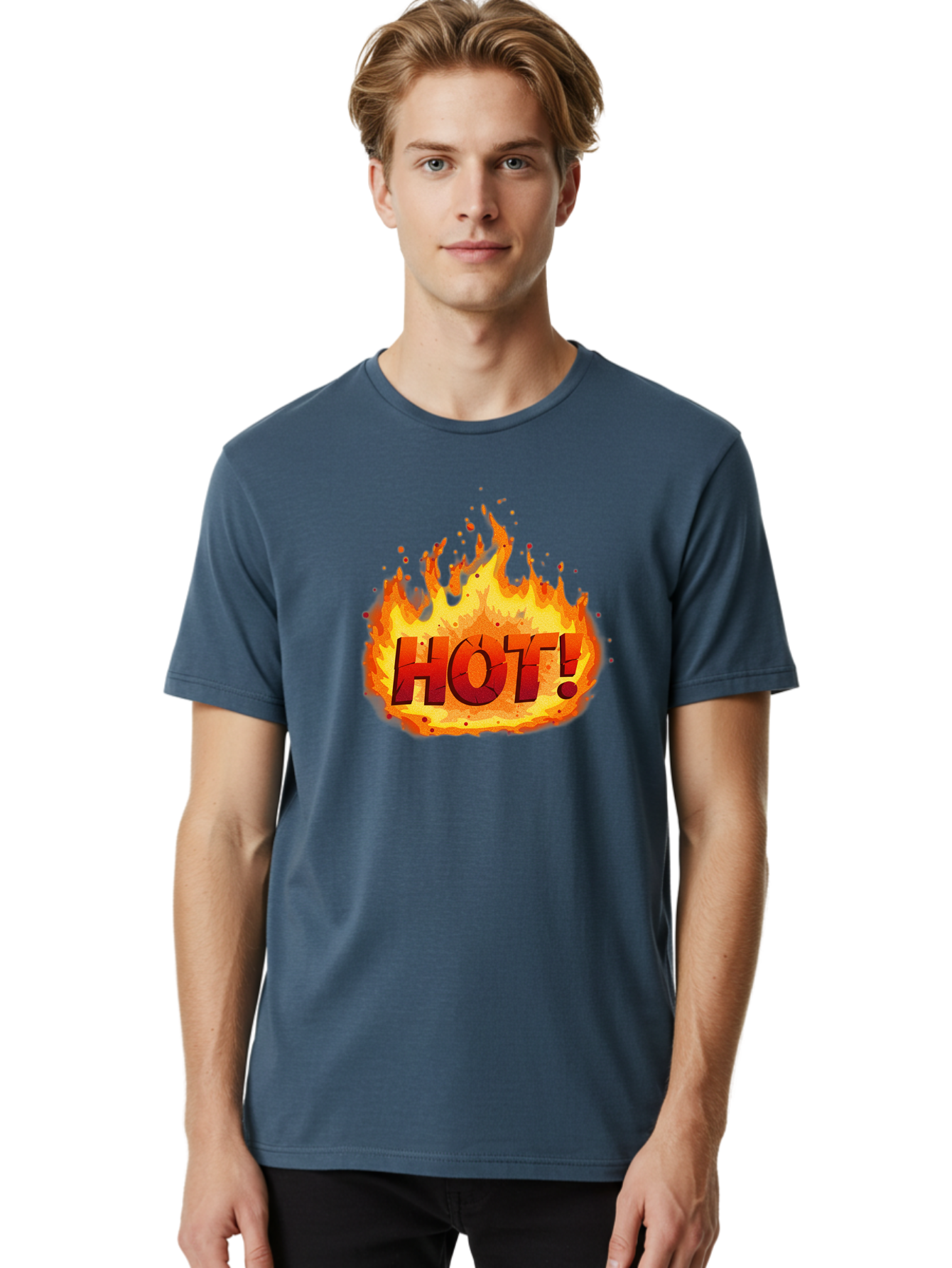 Hot-10 Men'S Graphic Tee, 100% Cotton, Comfortable Casual Summer Wear, Machine Washable, Flaming Text, Hot!, Burning Flames, Bold Font, Fiery Design, Attention-Grabbing Graphic, Intense Illustration, Passionate Visuals, Dramatic Effect Baa798