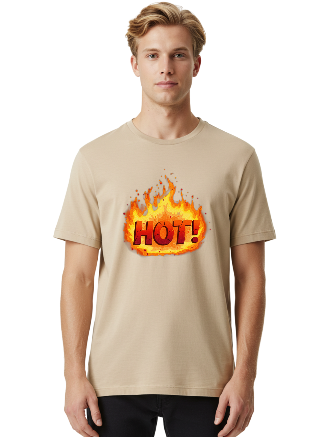 Hot-10 Men'S Graphic Tee, 100% Cotton, Comfortable Casual Summer Wear, Machine Washable, Flaming Text, Hot!, Burning Flames, Bold Font, Fiery Design, Attention-Grabbing Graphic, Intense Illustration, Passionate Visuals, Dramatic Effect Baa798