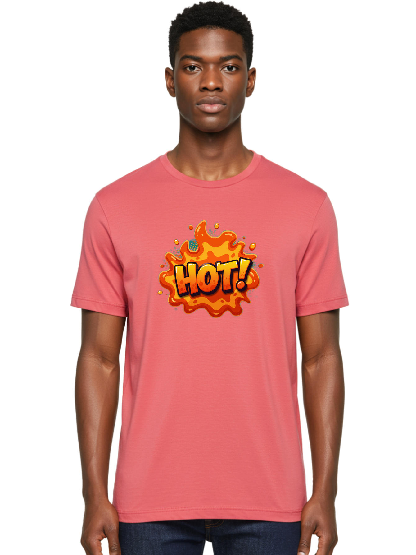 Hot-2 Men'S Graphic Tee, 100% Cotton, Comfortable Casual Summer Wear, Machine Washable, Hot Sauce, Spicy Food, Cartoon Style, Vibrant Colors, Splattered Design, Condiment, Bold Typography, Animated Art Baa801