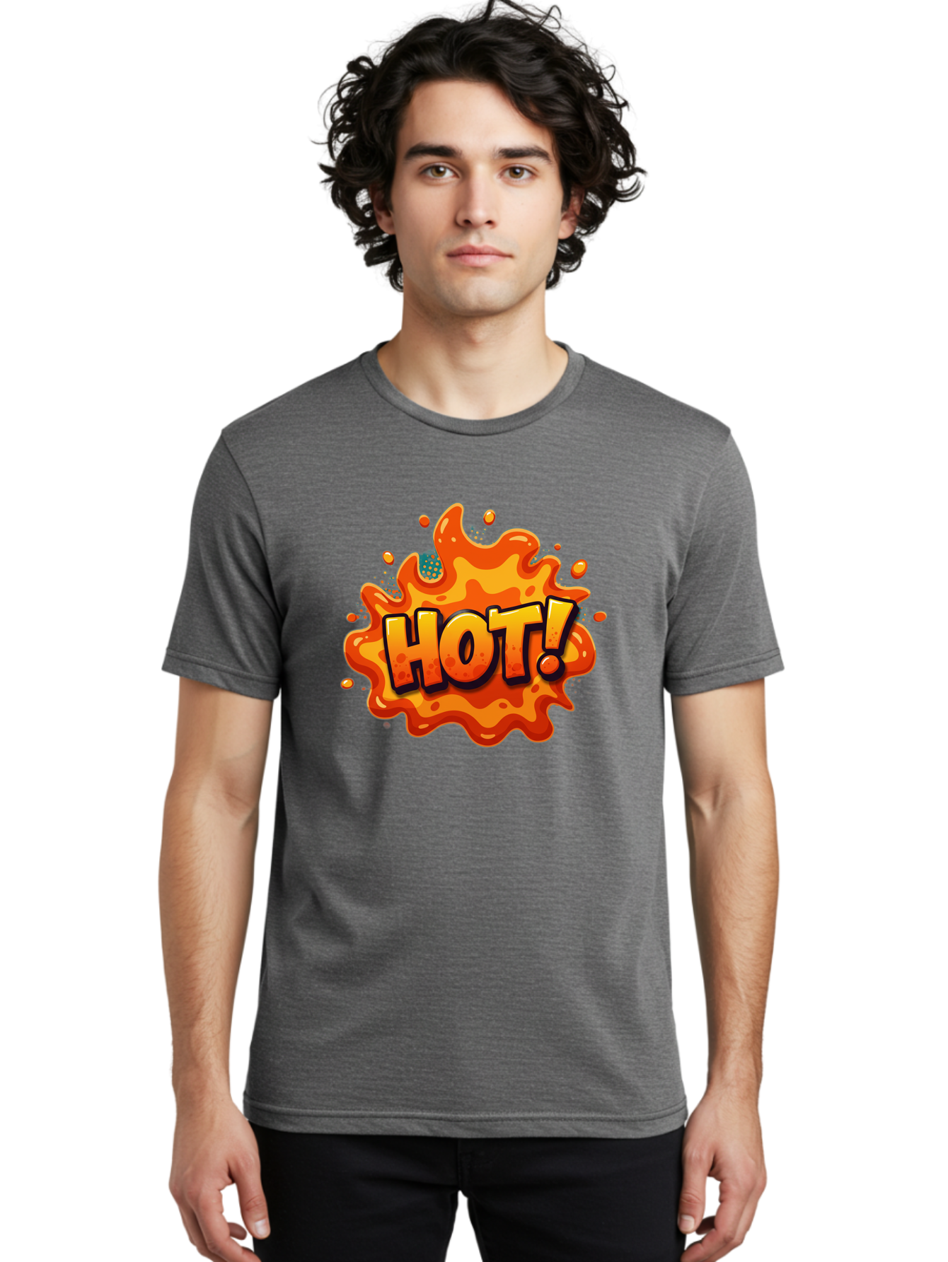 Hot-2 Men'S Graphic Tee, 100% Cotton, Comfortable Casual Summer Wear, Machine Washable, Hot Sauce, Spicy Food, Cartoon Style, Vibrant Colors, Splattered Design, Condiment, Bold Typography, Animated Art Baa801
