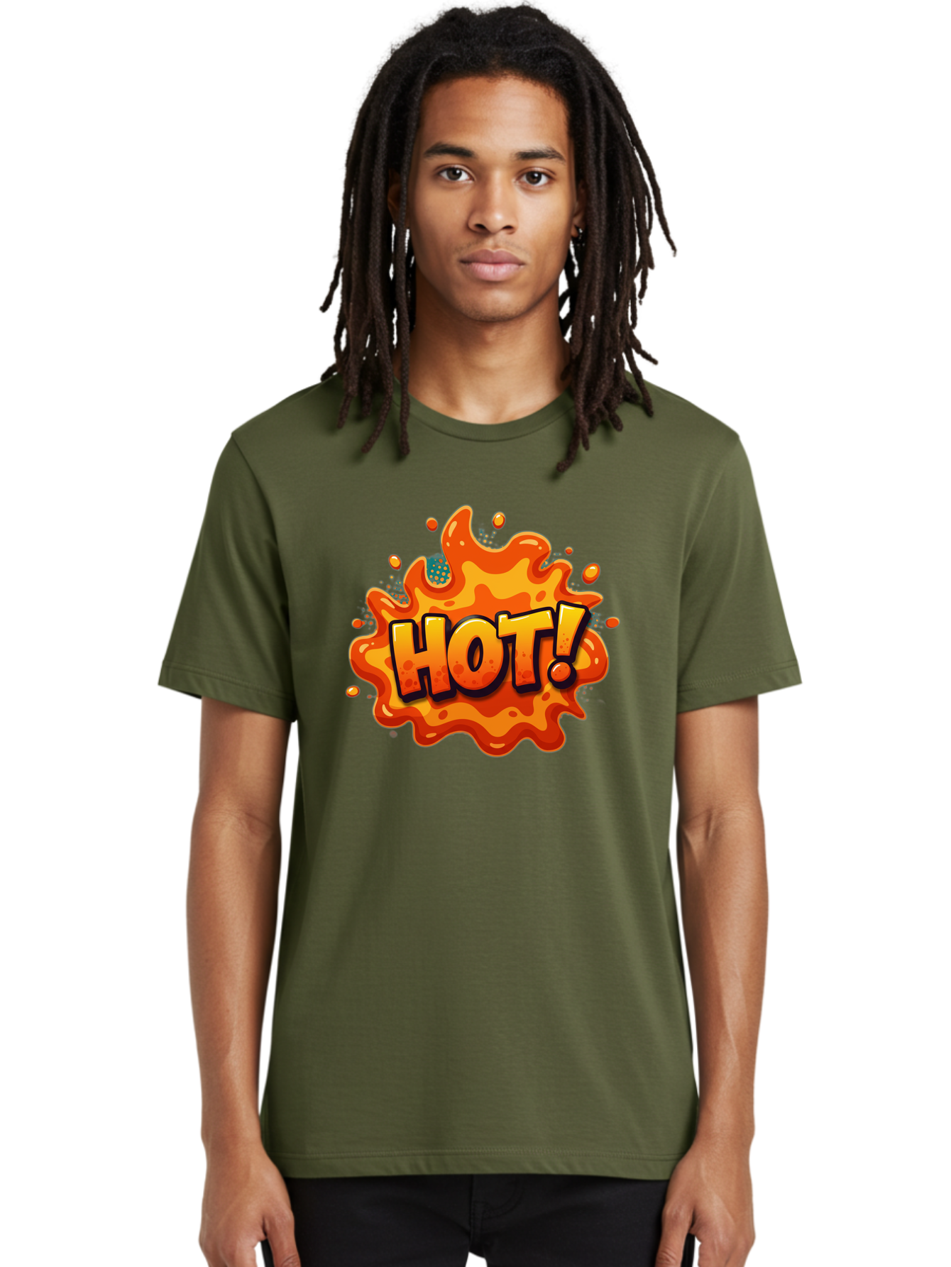 Hot-2 Men'S Graphic Tee, 100% Cotton, Comfortable Casual Summer Wear, Machine Washable, Hot Sauce, Spicy Food, Cartoon Style, Vibrant Colors, Splattered Design, Condiment, Bold Typography, Animated Art Baa801