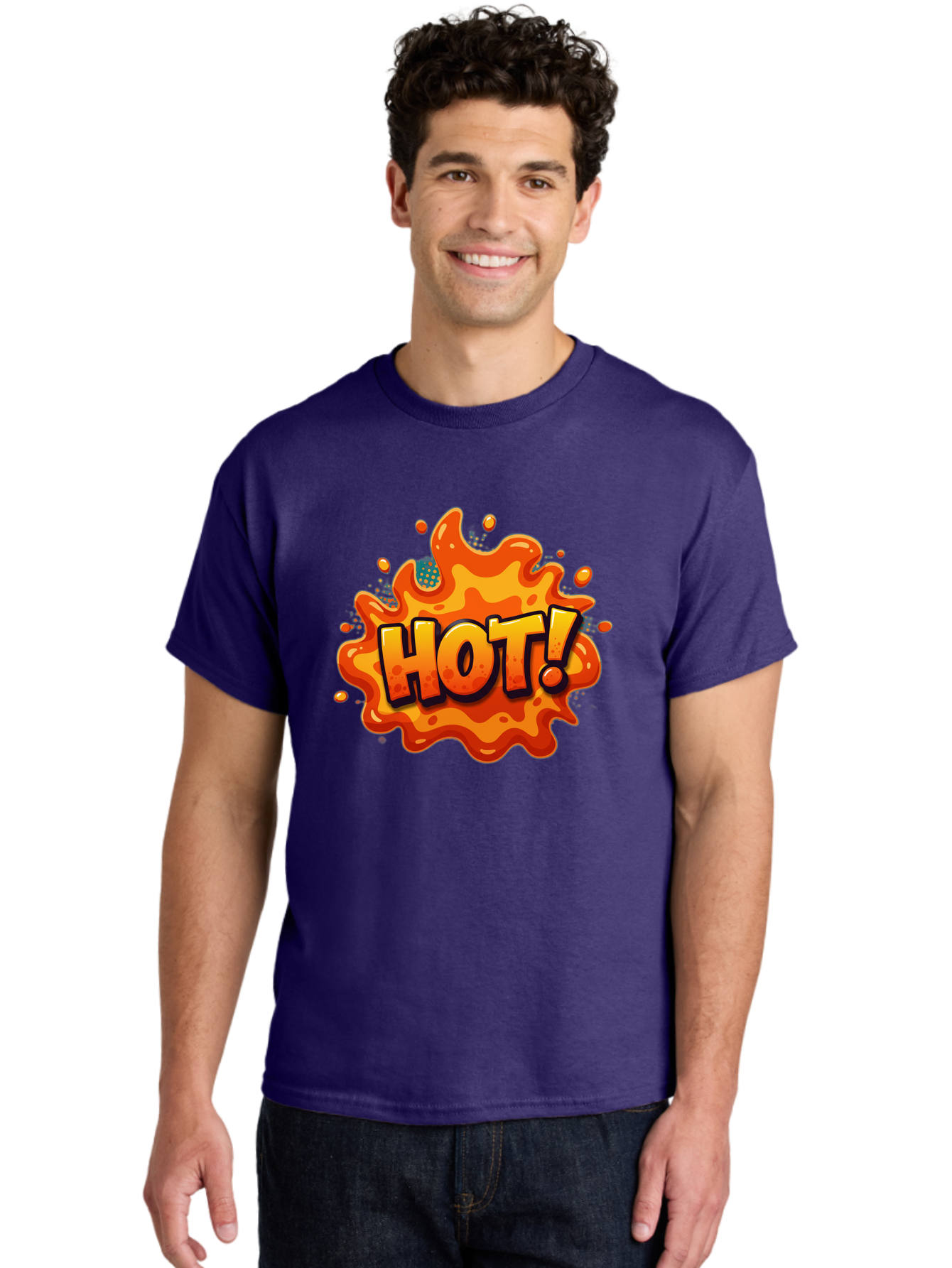 Hot-2 Men'S Graphic Tee, 100% Cotton, Comfortable Casual Summer Wear, Machine Washable, Hot Sauce, Spicy Food, Cartoon Style, Vibrant Colors, Splattered Design, Condiment, Bold Typography, Animated Art Baa801