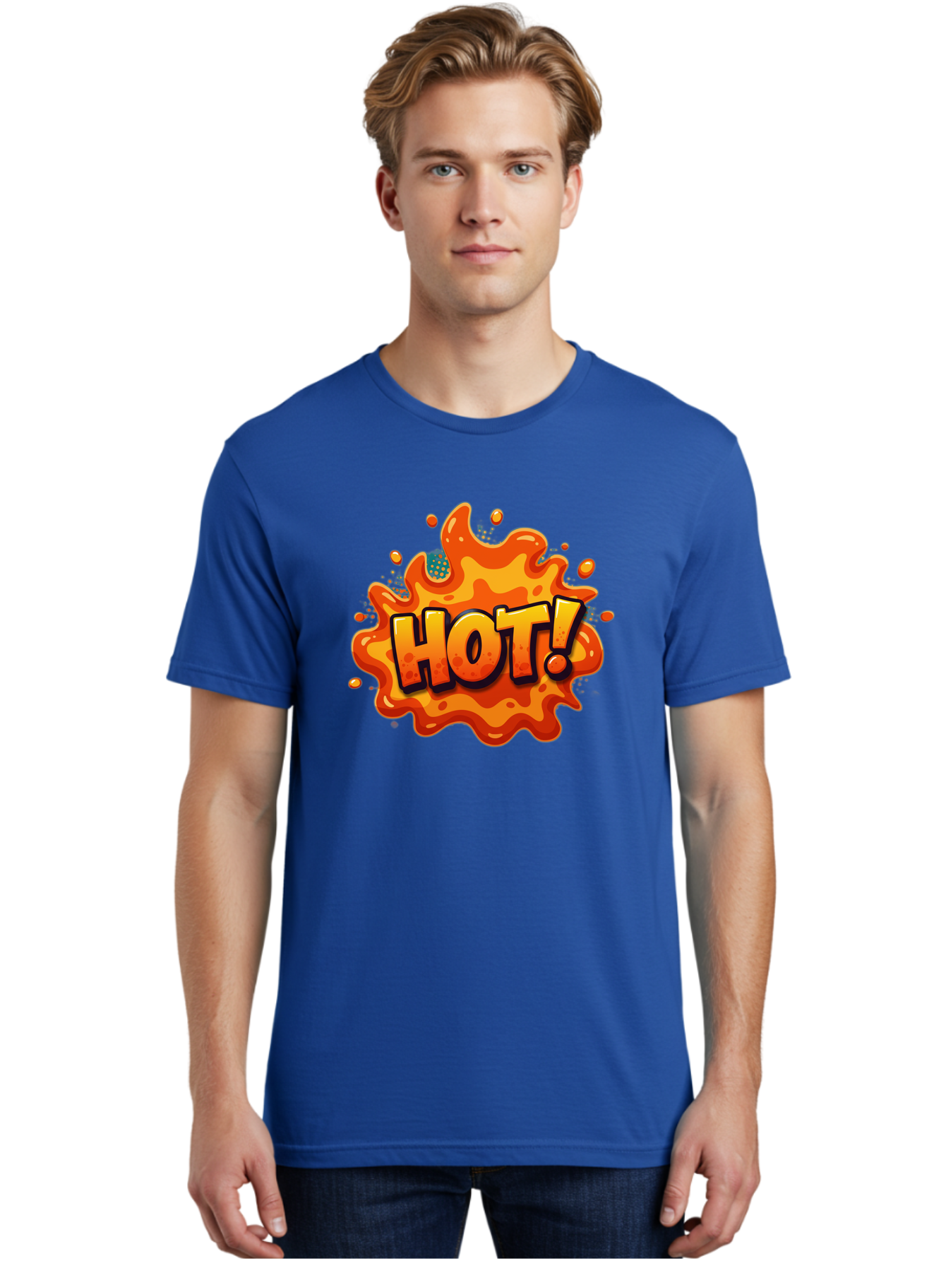 Hot-2 Men'S Graphic Tee, 100% Cotton, Comfortable Casual Summer Wear, Machine Washable, Hot Sauce, Spicy Food, Cartoon Style, Vibrant Colors, Splattered Design, Condiment, Bold Typography, Animated Art Baa801
