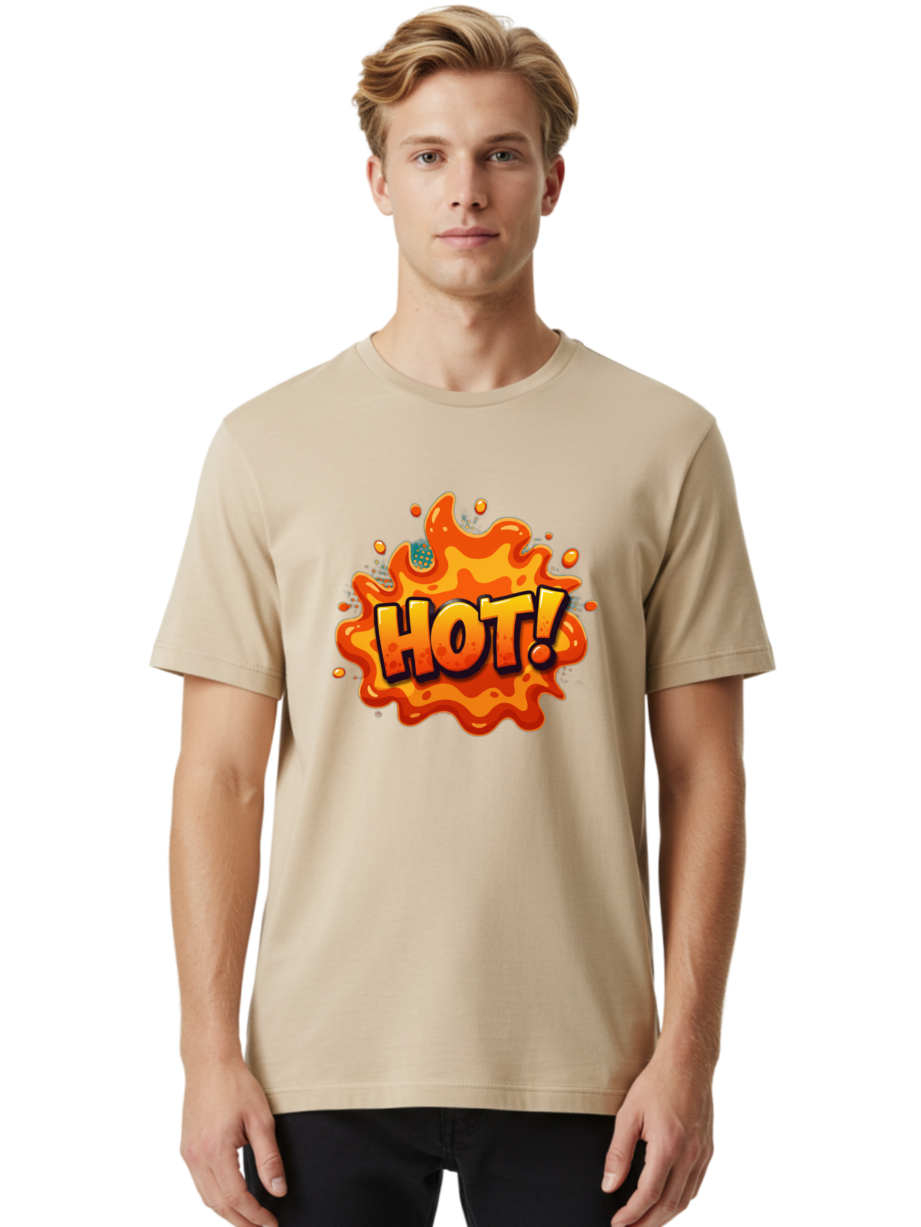 Hot-2 Men'S Graphic Tee, 100% Cotton, Comfortable Casual Summer Wear, Machine Washable, Hot Sauce, Spicy Food, Cartoon Style, Vibrant Colors, Splattered Design, Condiment, Bold Typography, Animated Art Baa801