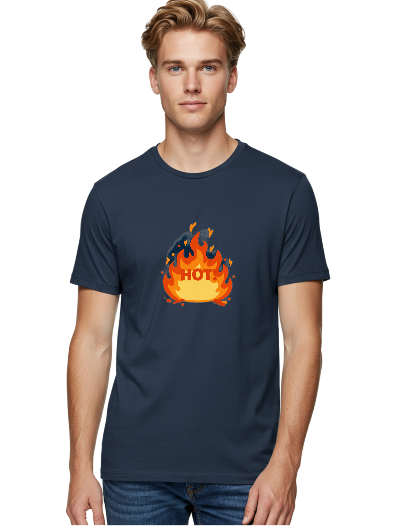Hot-3 Men'S Graphic Tee, 100% Cotton, Comfortable Casual Summer Wear, Machine Washable, Fire Flames, Hot Graphic, Vibrant Design, Bold Typography, Fiery Elements, Passionate Icon, Trendy Illustration, Energetic Artwork, Baa802