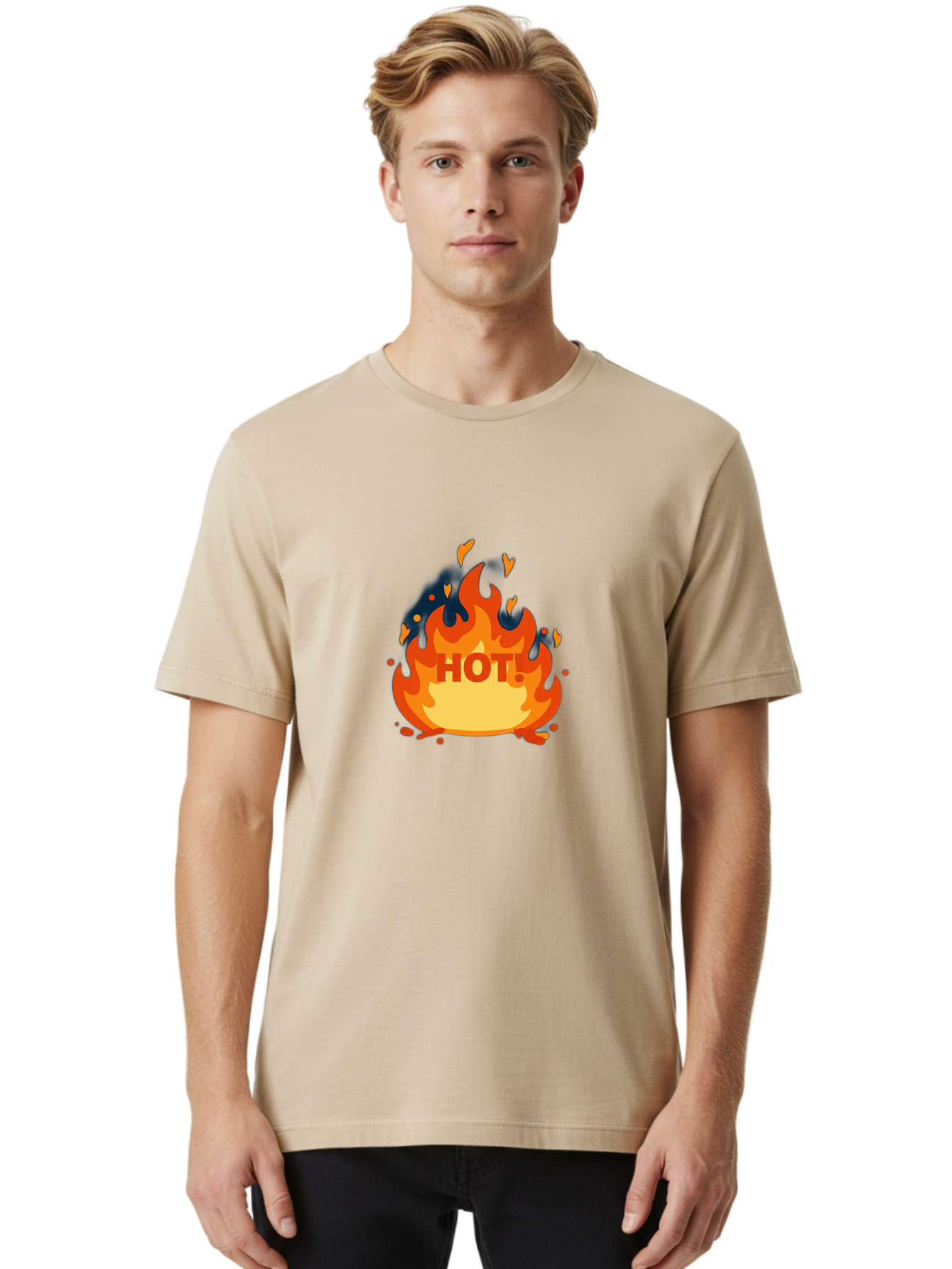 Hot-3 Men'S Graphic Tee, 100% Cotton, Comfortable Casual Summer Wear, Machine Washable, Fire Flames, Hot Graphic, Vibrant Design, Bold Typography, Fiery Elements, Passionate Icon, Trendy Illustration, Energetic Artwork, Baa802