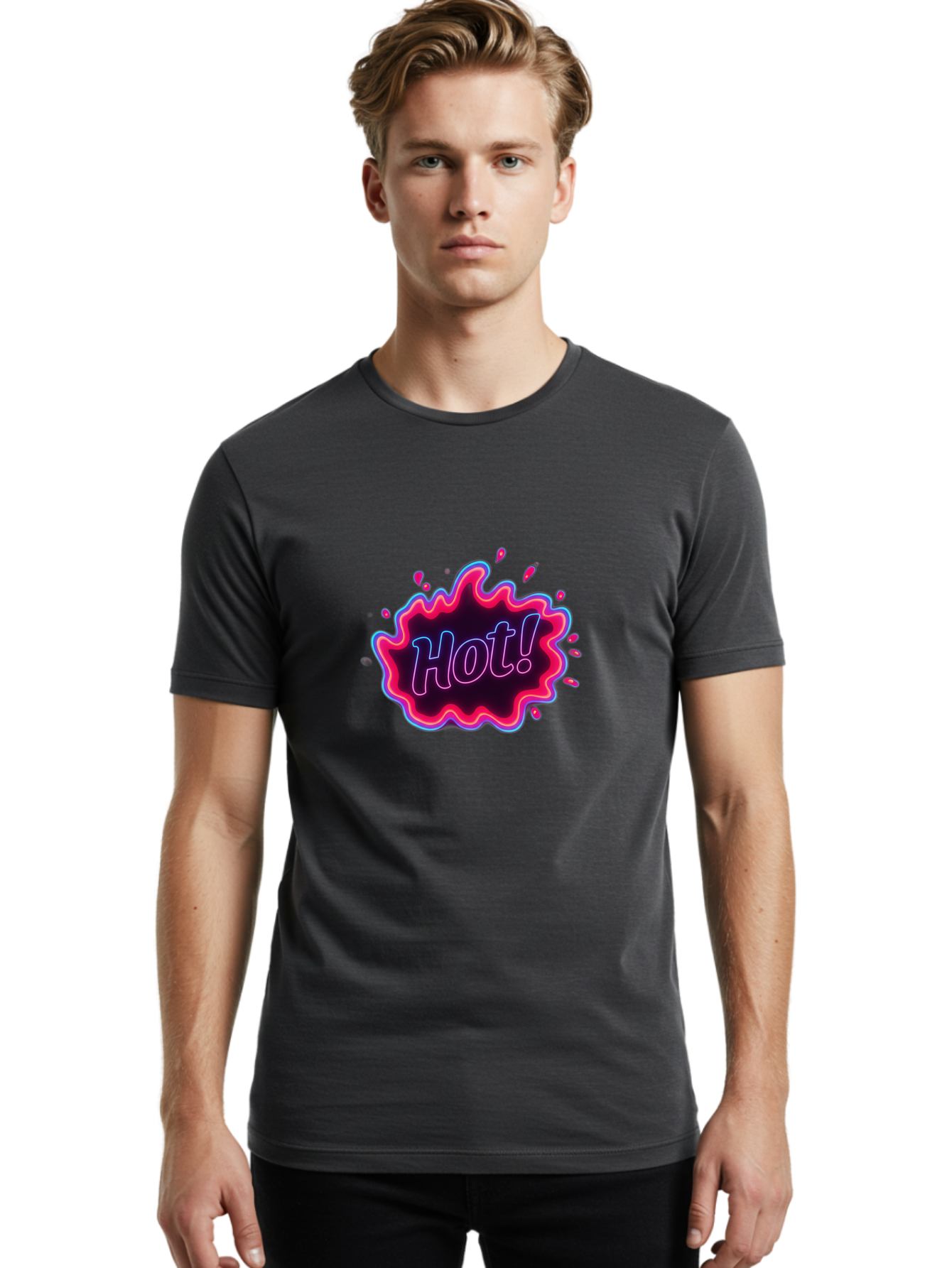 Hot-4 Men'S Graphic Tee, 100% Cotton, Comfortable Casual Summer Wear, Machine Washable, Neon Sign, Hot Sale, Comic Book Style, Pop Art, Vibrant Pink, Blue Glow, Dynamic Graphics, Attention-Grabbing Design, Trendy Visuals, Energetic Feel, Baa803
