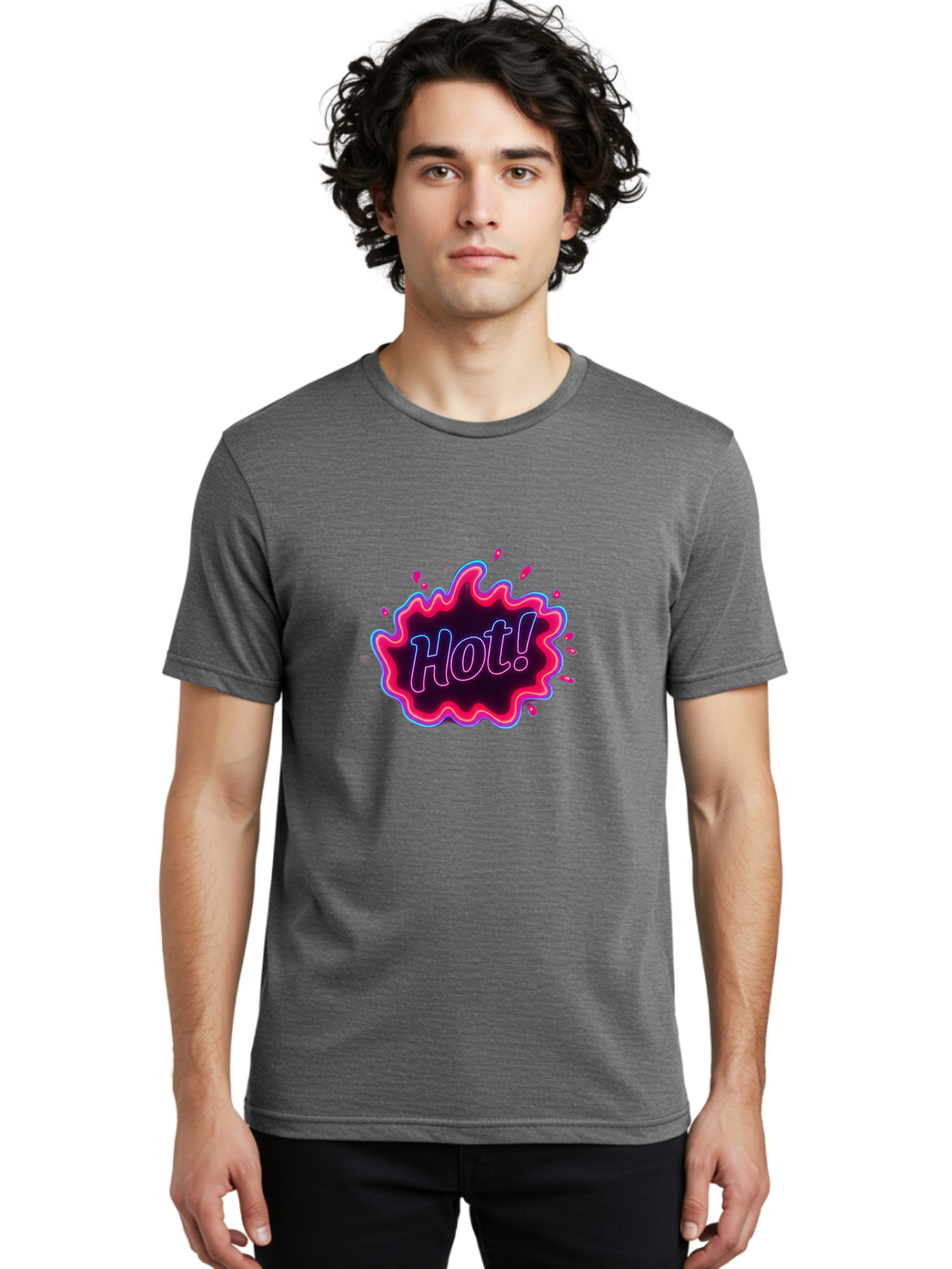 Hot-4 Men'S Graphic Tee, 100% Cotton, Comfortable Casual Summer Wear, Machine Washable, Neon Sign, Hot Sale, Comic Book Style, Pop Art, Vibrant Pink, Blue Glow, Dynamic Graphics, Attention-Grabbing Design, Trendy Visuals, Energetic Feel, Baa803