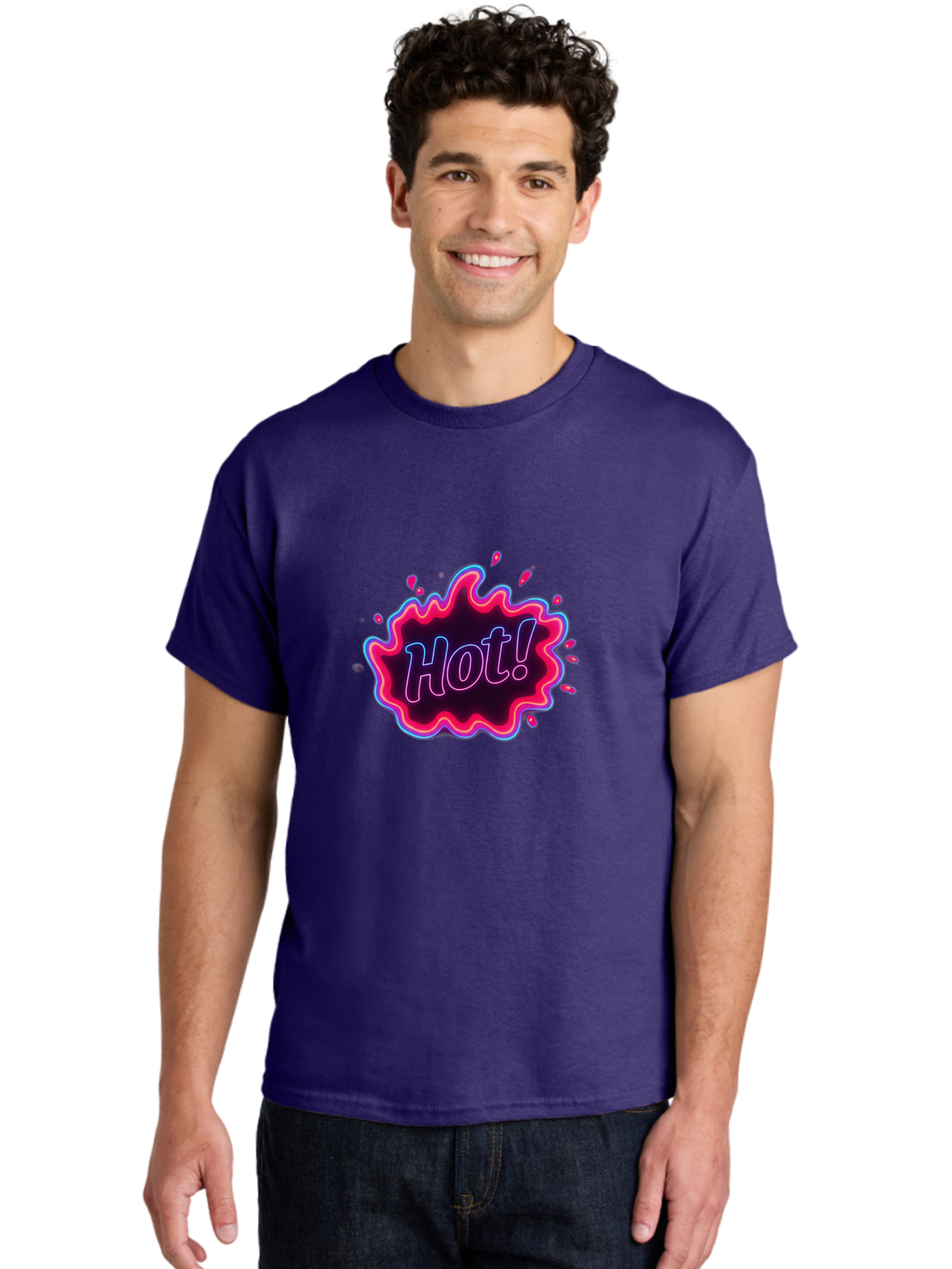 Hot-4 Men'S Graphic Tee, 100% Cotton, Comfortable Casual Summer Wear, Machine Washable, Neon Sign, Hot Sale, Comic Book Style, Pop Art, Vibrant Pink, Blue Glow, Dynamic Graphics, Attention-Grabbing Design, Trendy Visuals, Energetic Feel, Baa803