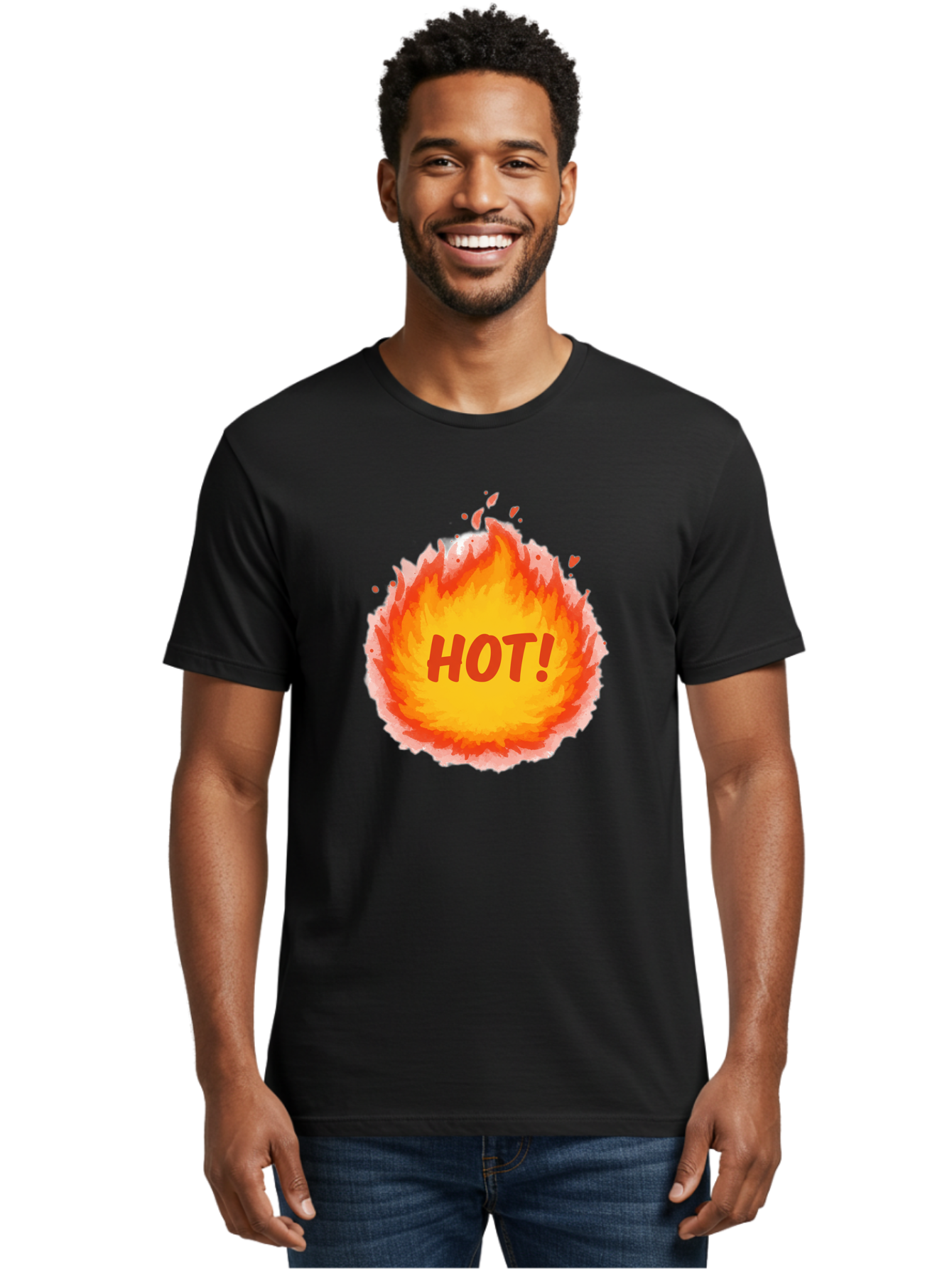 Hot-5 Men'S Graphic Tee, 100% Cotton, Comfortable Casual Summer Wear, Machine Washable, Fireball Graphic, Burning Flames, Hot Trending Topic, Fiery Passion, Intense Heat, Bold Red Letters, Vibrant Colors, Energetic Vibe, Baa804