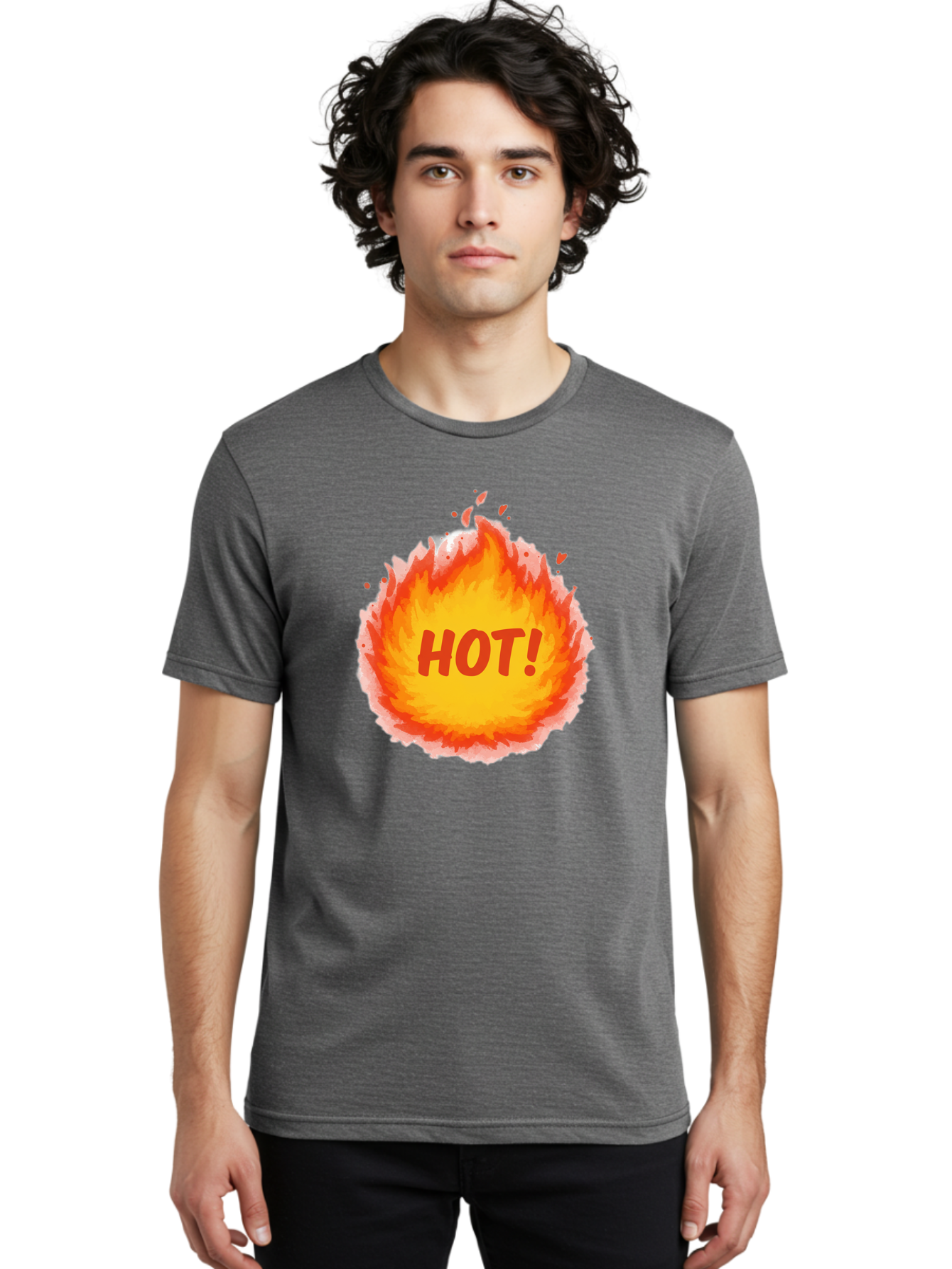 Hot-5 Men'S Graphic Tee, 100% Cotton, Comfortable Casual Summer Wear, Machine Washable, Fireball Graphic, Burning Flames, Hot Trending Topic, Fiery Passion, Intense Heat, Bold Red Letters, Vibrant Colors, Energetic Vibe, Baa804