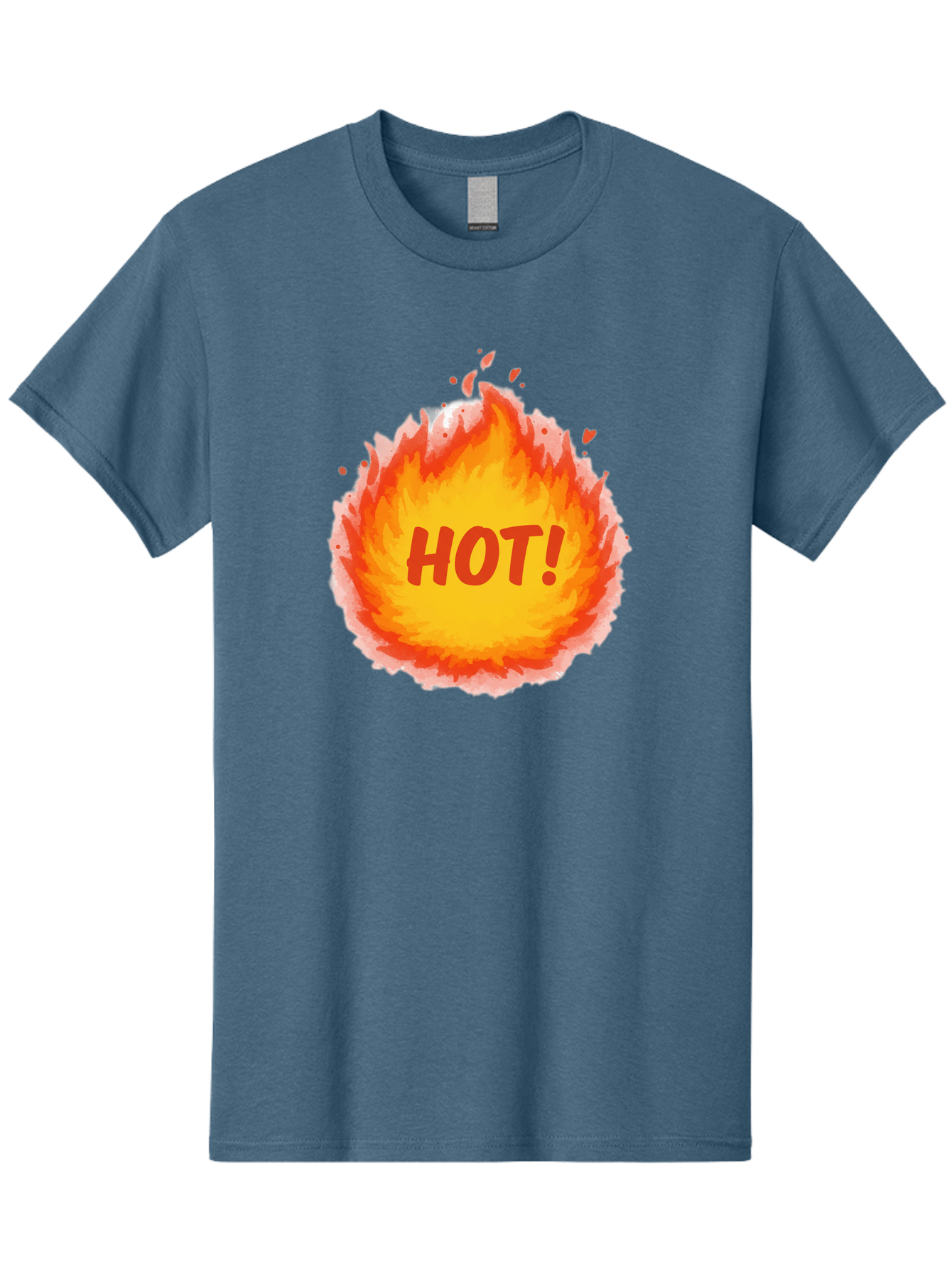 Hot-5 Men'S Graphic Tee, 100% Cotton, Comfortable Casual Summer Wear, Machine Washable, Fireball Graphic, Burning Flames, Hot Trending Topic, Fiery Passion, Intense Heat, Bold Red Letters, Vibrant Colors, Energetic Vibe, Baa804
