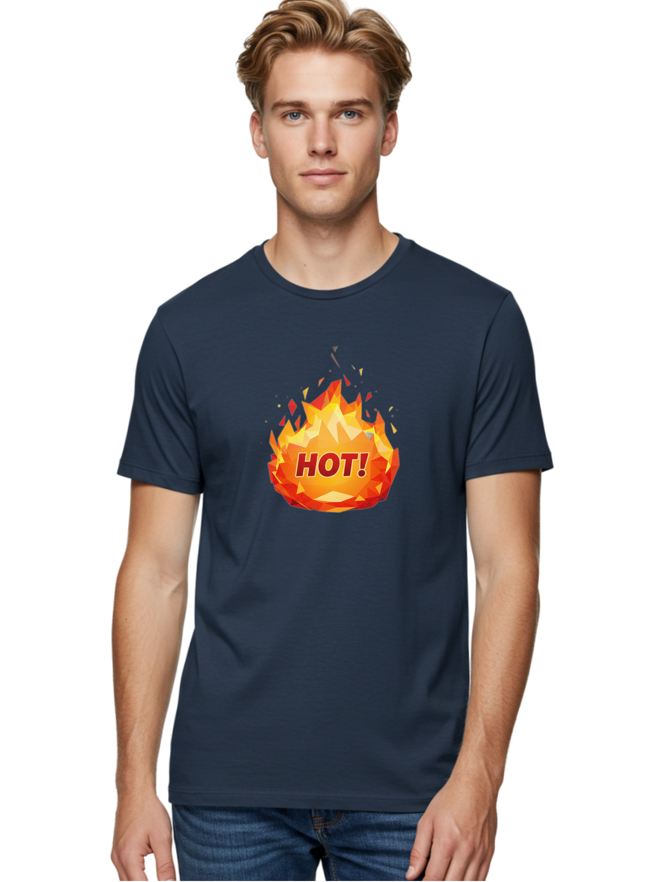 Hot-6 Men'S Graphic Tee, 100% Cotton, Comfortable Casual Summer Wear, Machine Washable, Hot Badge, Fiery Emblem, Orange Flames, Bold Text, Hot!, Burning Effect, Vibrant Graphics, Attention-Grabbing Design, Fiery Graphics, Explosive Badge Baa805