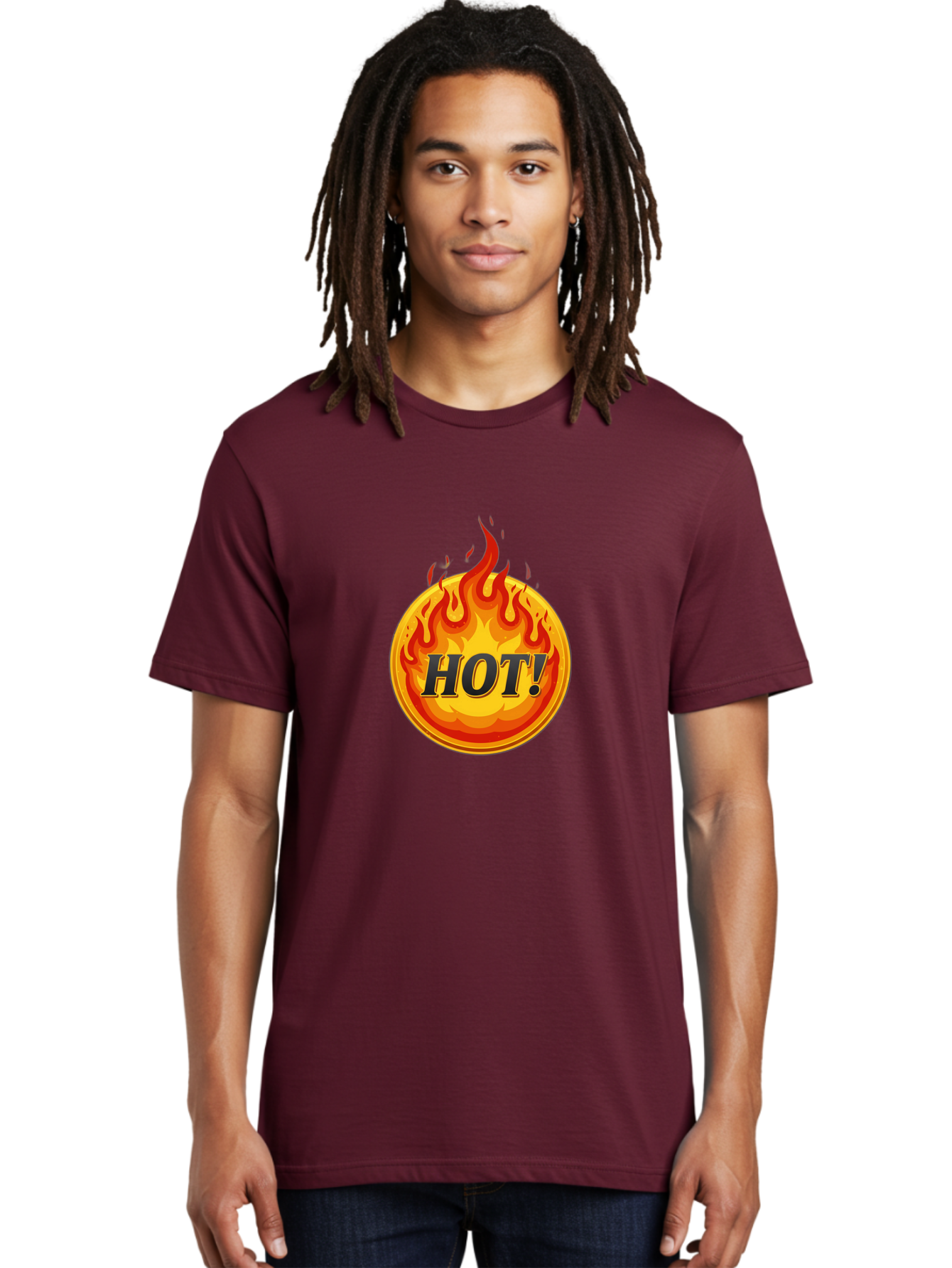 Hot-7 Men'S Graphic Tee, 100% Cotton, Comfortable Casual Summer Wear, Machine Washable, Flame Design, Fiery Graphic, Hot Item, Bold Typography, Fiery Theme, Hot! Text, Vibrant Colors, Energetic Vibe, Dynamic Illustration Baa806