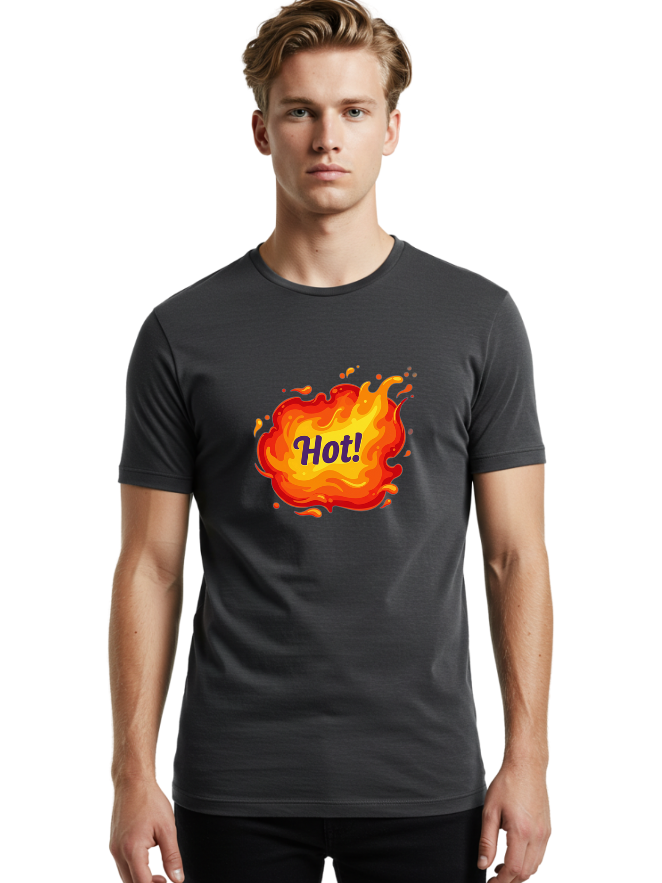 Hot-8 Men'S Graphic Tee, 100% Cotton, Comfortable Casual Summer Wear, Machine Washable, Hot!, Fiery Splatter, Vibrant Colors, Energetic Design, Attention-Grabbing Graphic, Bold Typography, Flames, Splashes, Dynamic Illustration Baa807