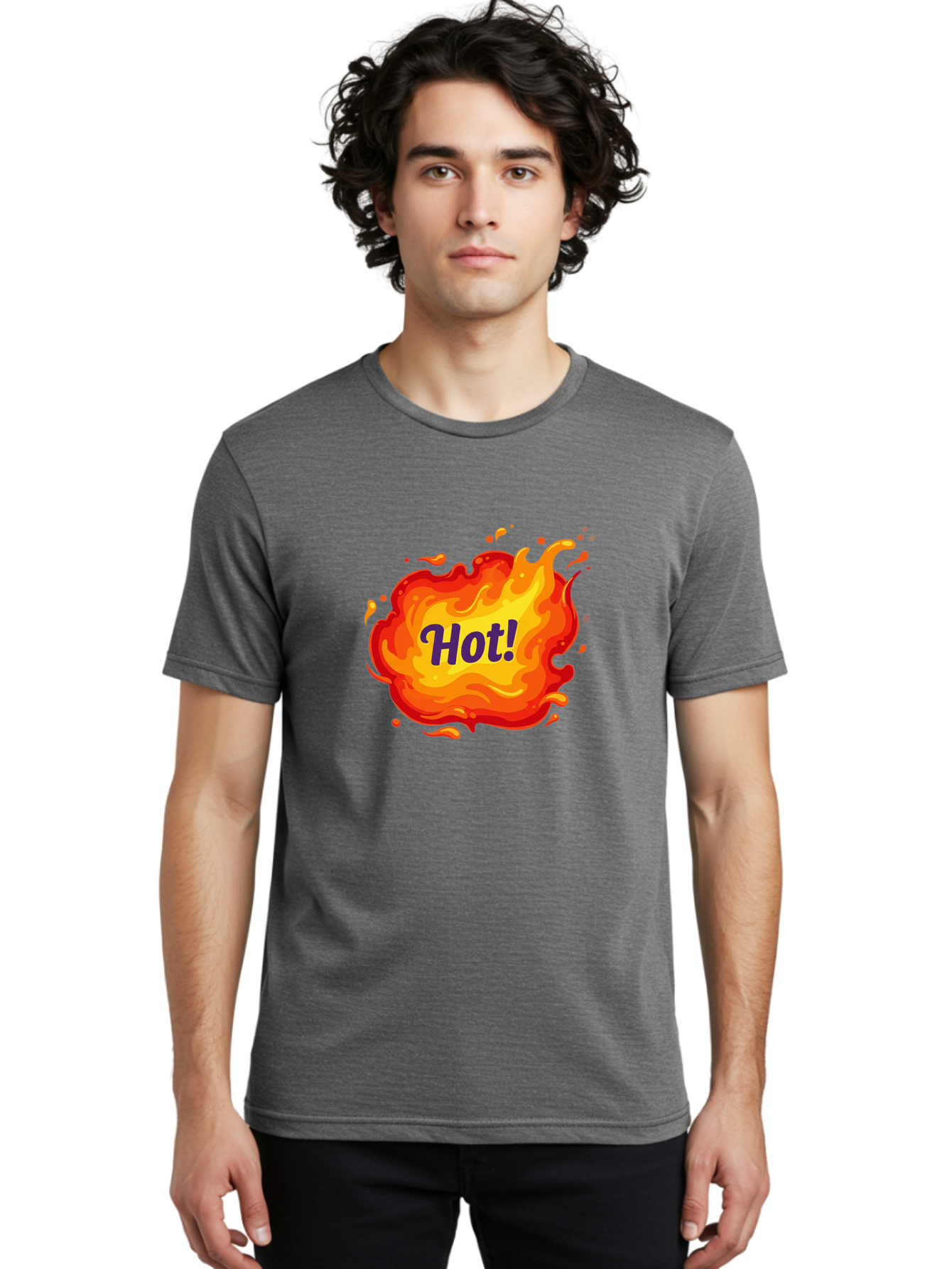 Hot-8 Men'S Graphic Tee, 100% Cotton, Comfortable Casual Summer Wear, Machine Washable, Hot!, Fiery Splatter, Vibrant Colors, Energetic Design, Attention-Grabbing Graphic, Bold Typography, Flames, Splashes, Dynamic Illustration Baa807