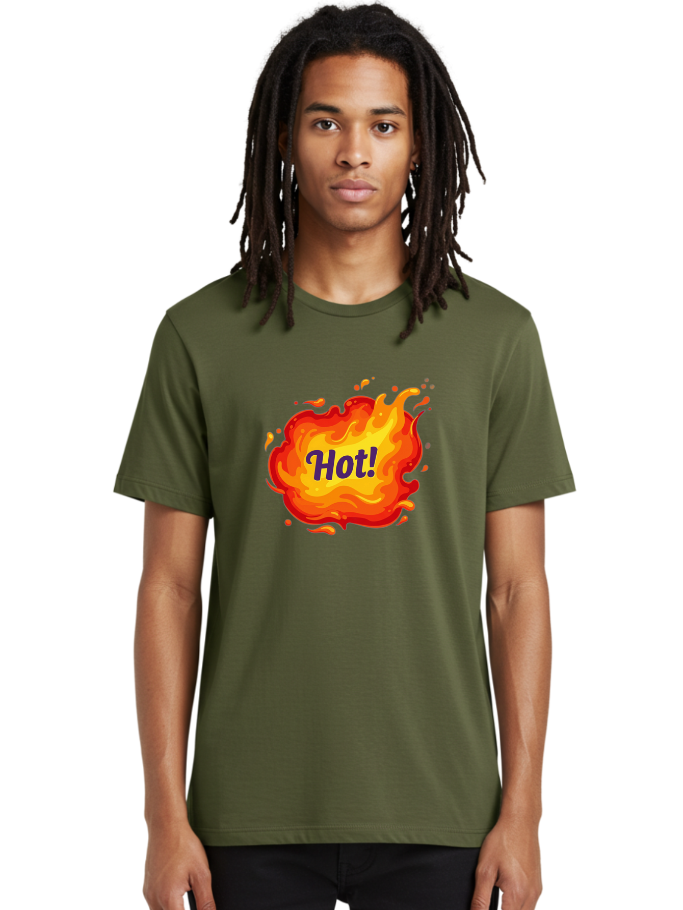 Hot-8 Men'S Graphic Tee, 100% Cotton, Comfortable Casual Summer Wear, Machine Washable, Hot!, Fiery Splatter, Vibrant Colors, Energetic Design, Attention-Grabbing Graphic, Bold Typography, Flames, Splashes, Dynamic Illustration Baa807