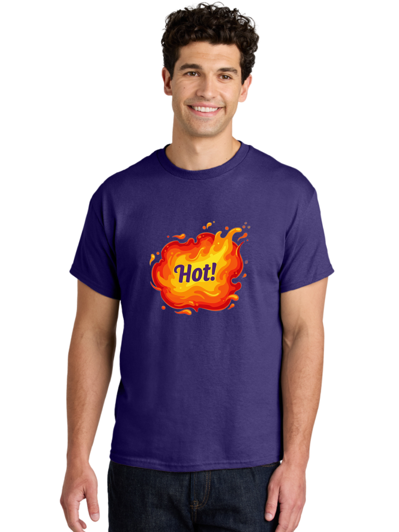 Hot-8 Men'S Graphic Tee, 100% Cotton, Comfortable Casual Summer Wear, Machine Washable, Hot!, Fiery Splatter, Vibrant Colors, Energetic Design, Attention-Grabbing Graphic, Bold Typography, Flames, Splashes, Dynamic Illustration Baa807