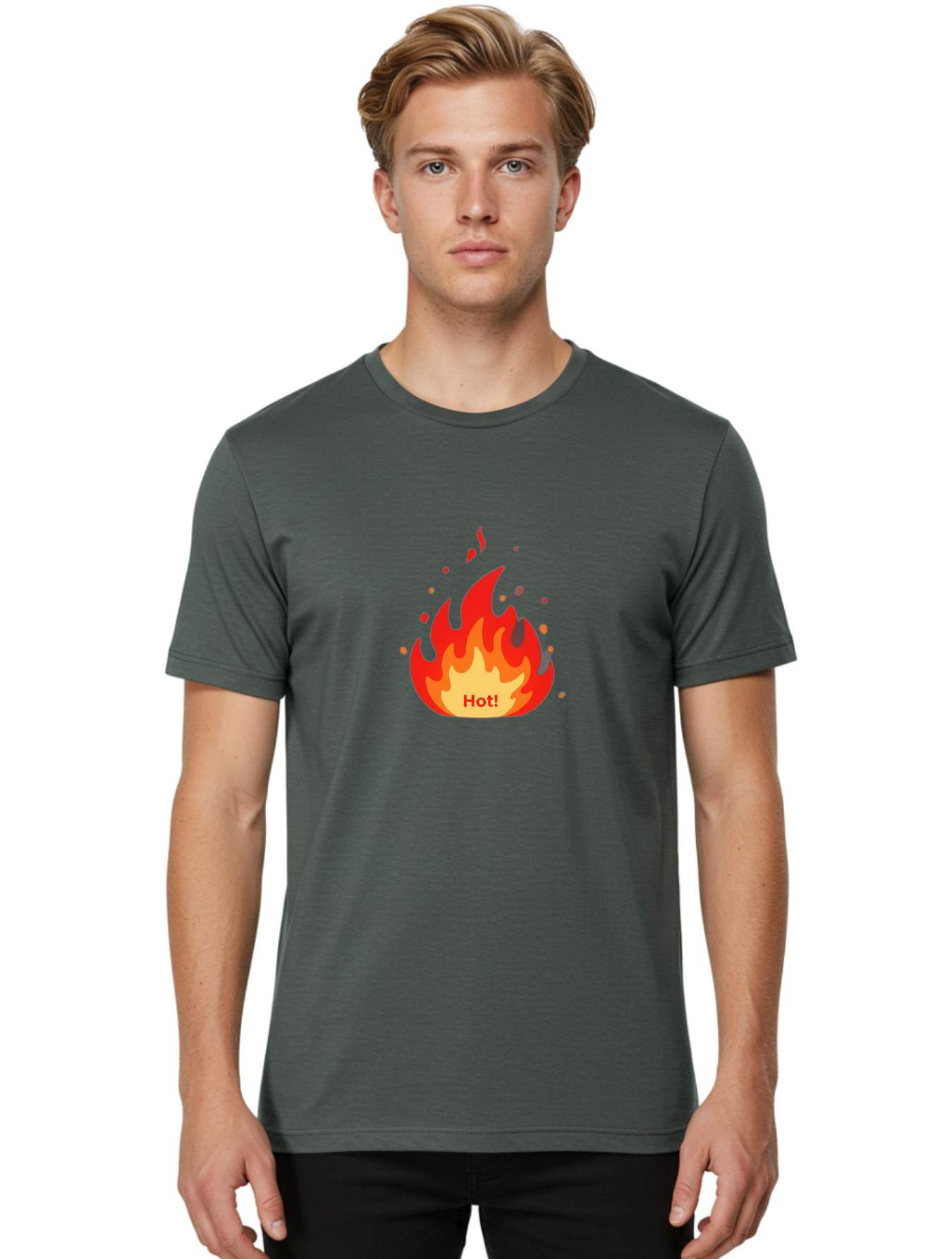 Hot-Flame Men'S Graphic Tee, 100% Cotton, Comfortable Casual Summer Wear, Machine Washable, Fire Icon, Hot Trend, Vibrant Flames, Burning Passion, Red And Orange Hues, Bold Graphics, Modern Design, Trendy Visuals Baa809