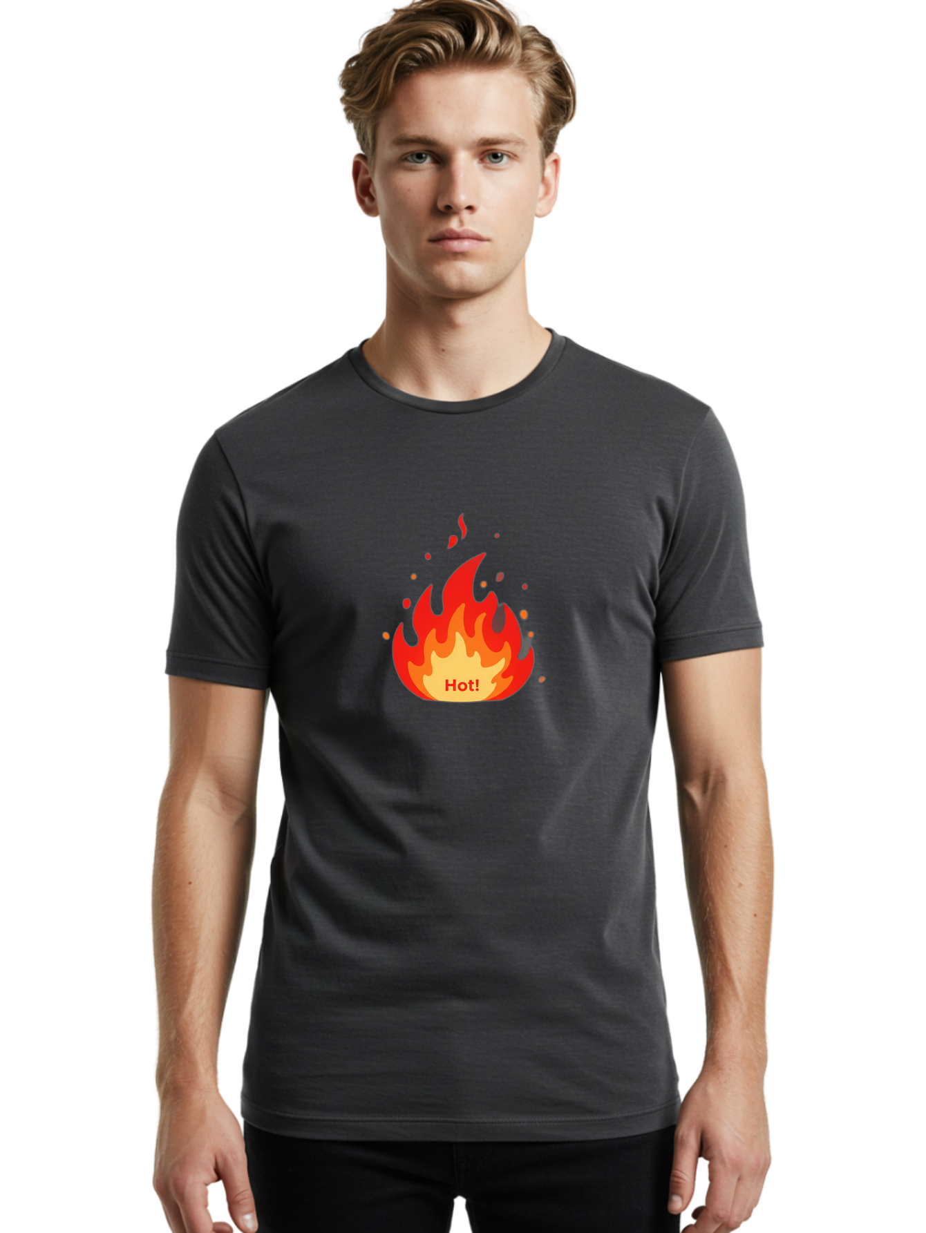 Hot-Flame Men'S Graphic Tee, 100% Cotton, Comfortable Casual Summer Wear, Machine Washable, Fire Icon, Hot Trend, Vibrant Flames, Burning Passion, Red And Orange Hues, Bold Graphics, Modern Design, Trendy Visuals Baa809