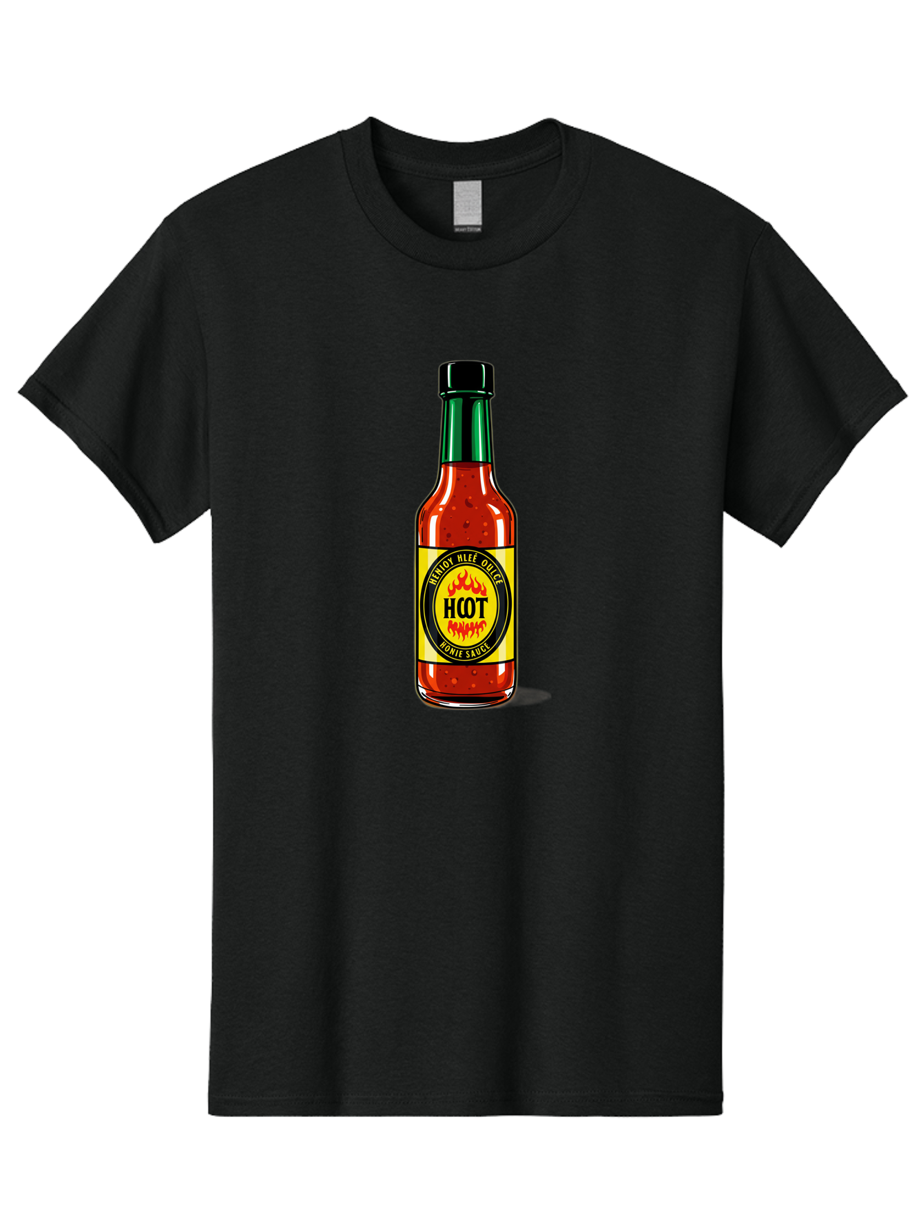 Hot-Hot-Sauce Men'S Graphic Tee, 100% Cotton, Comfortable Casual Summer Wear, Machine Washable, Hot Sauce Bottle, Spicy Condiment, Red Sauce, Black Cap, Bold Label, Brian Mee Duke, Flavorful Kick, Culinary Delight, Condiment, Hot Bomie Sauce Baa810