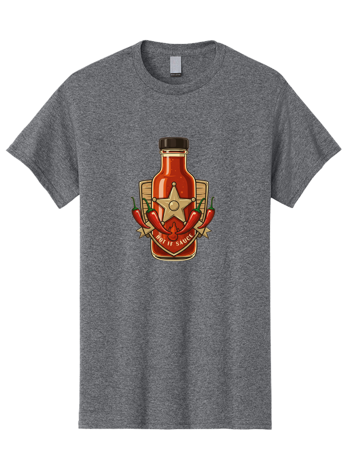 Hot-If-Sauce Men'S Graphic Tee, 100% Cotton, Comfortable Casual Summer Wear, Machine Washable, Hot Sauce Bottle, Spicy Condiment, Chili Peppers, Star Emblem, Vintage Label, Fiery Flavor, Savory Seasoning, Gourmet Cuisine Baa811