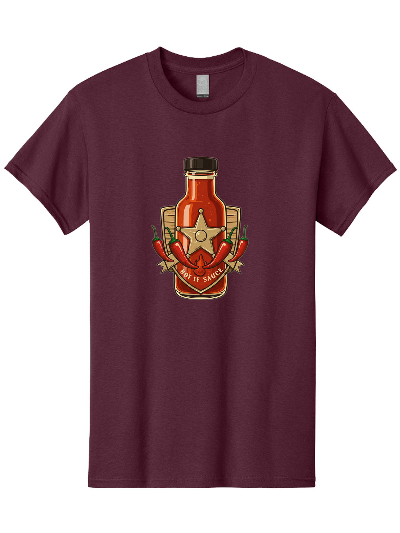 Hot-If-Sauce Men'S Graphic Tee, 100% Cotton, Comfortable Casual Summer Wear, Machine Washable, Hot Sauce Bottle, Spicy Condiment, Chili Peppers, Star Emblem, Vintage Label, Fiery Flavor, Savory Seasoning, Gourmet Cuisine Baa811