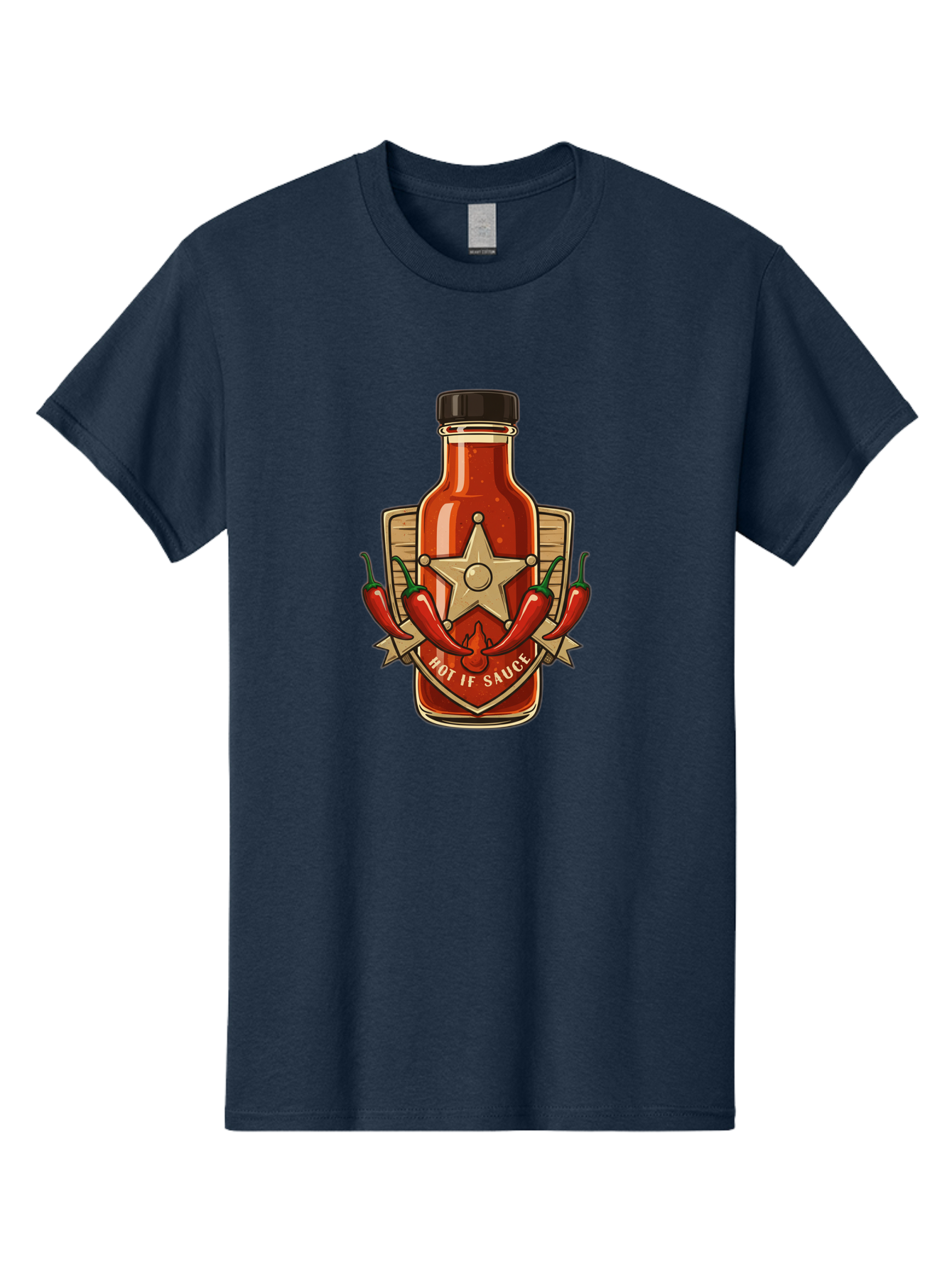 Hot-If-Sauce Men'S Graphic Tee, 100% Cotton, Comfortable Casual Summer Wear, Machine Washable, Hot Sauce Bottle, Spicy Condiment, Chili Peppers, Star Emblem, Vintage Label, Fiery Flavor, Savory Seasoning, Gourmet Cuisine Baa811