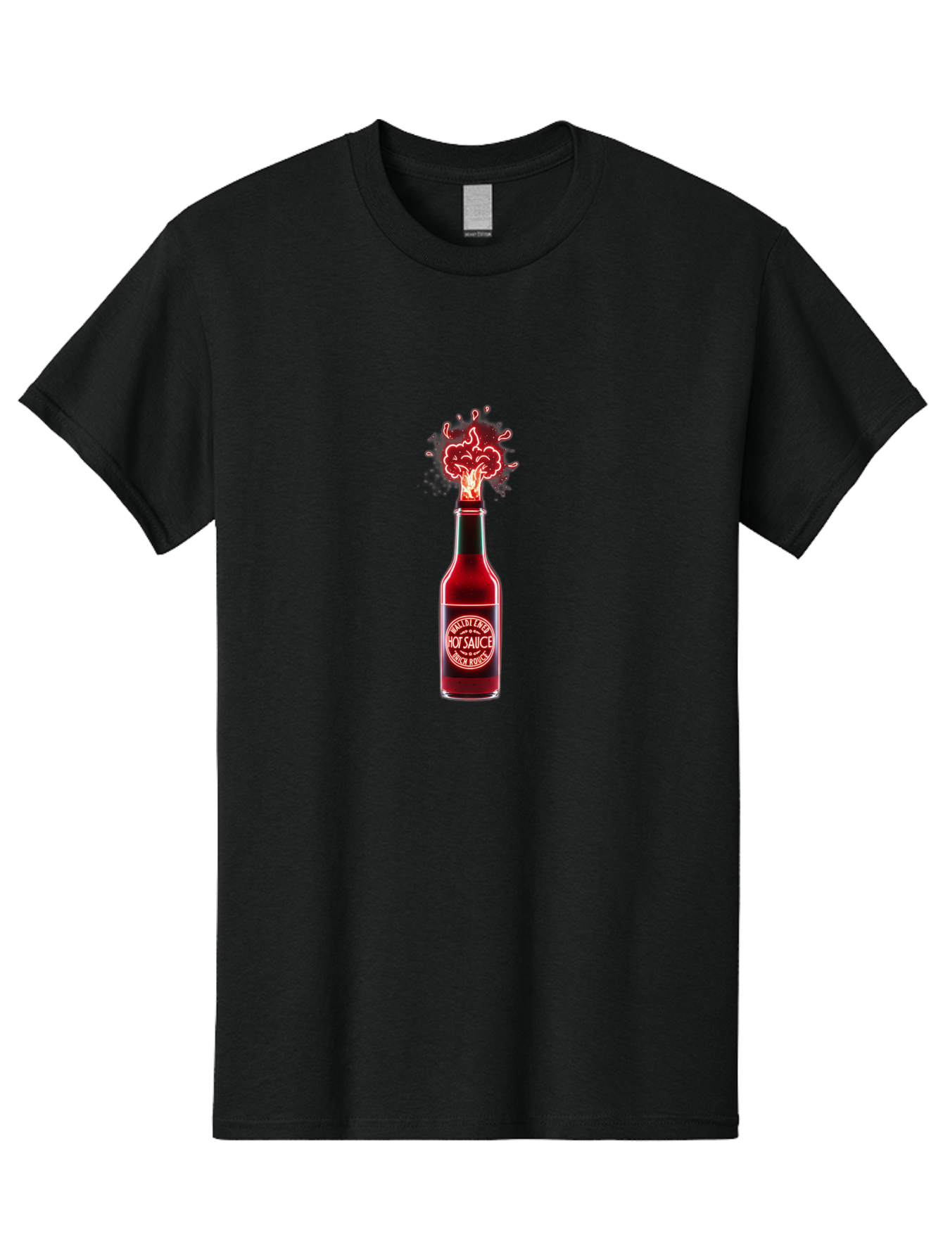 Hot-Sauce-1 Men'S Graphic Tee, 100% Cotton, Comfortable Casual Summer Wear, Machine Washable, Hot Sauce Bottle, Spicy Condiment, Fiery Explosion, Condiment Bottle, Hot Sauce Label, Spicy Food, Chili Peppers, Sauce Bottle Baa812