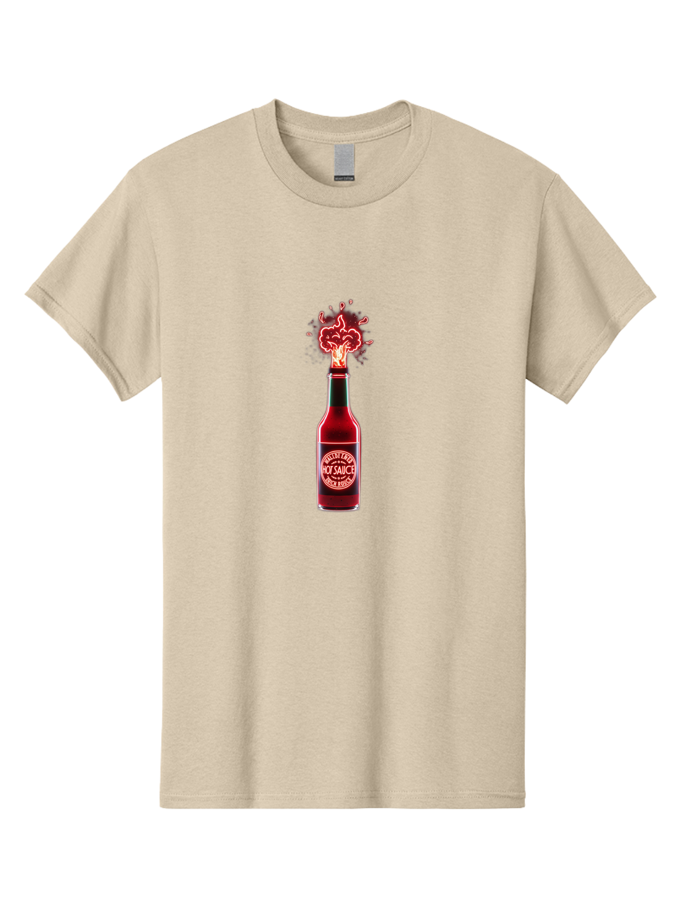 Hot-Sauce-1 Men'S Graphic Tee, 100% Cotton, Comfortable Casual Summer Wear, Machine Washable, Hot Sauce Bottle, Spicy Condiment, Fiery Explosion, Condiment Bottle, Hot Sauce Label, Spicy Food, Chili Peppers, Sauce Bottle Baa812