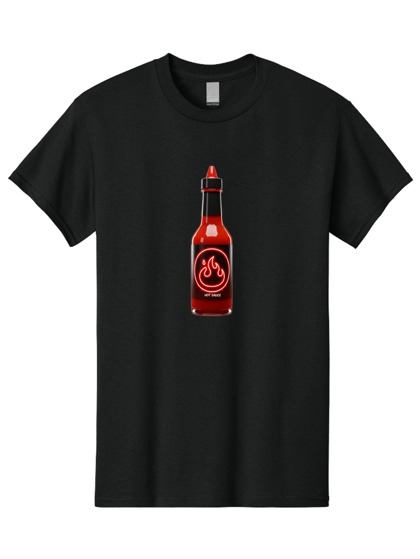Hot-Sauce-3 Men'S Graphic Tee, 100% Cotton, Comfortable Casual Summer Wear, Machine Washable, Hot Sauce Bottle, Red Sauce, Spicy Condiment, Fiery Flavor, Chili Pepper, Hot Sauce Label, Neon Flame Logo, Condiment Bottle, Spicy Food, Chili Sauce Baa815