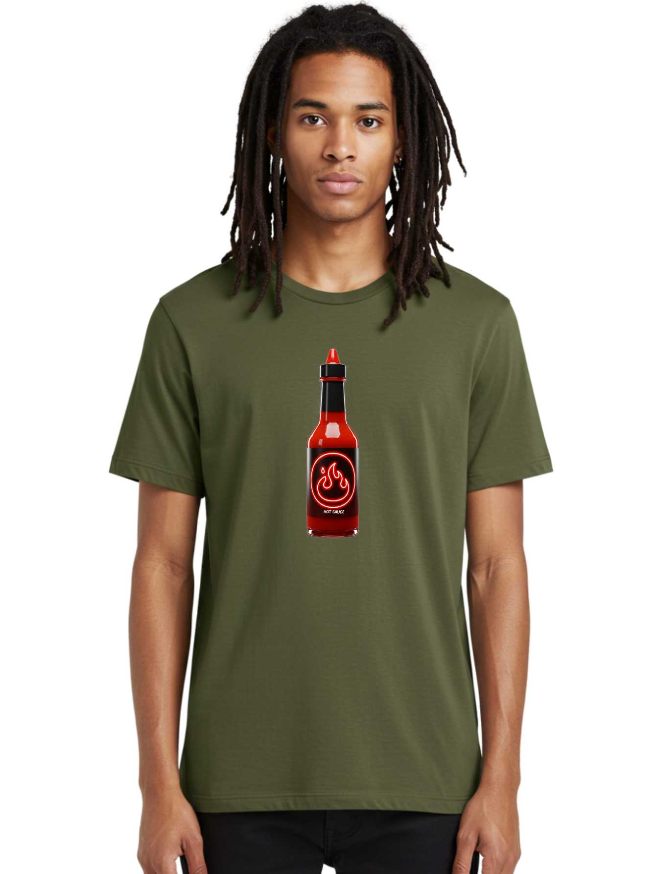Hot-Sauce-3 Men'S Graphic Tee, 100% Cotton, Comfortable Casual Summer Wear, Machine Washable, Hot Sauce Bottle, Red Sauce, Spicy Condiment, Fiery Flavor, Chili Pepper, Hot Sauce Label, Neon Flame Logo, Condiment Bottle, Spicy Food, Chili Sauce Baa815