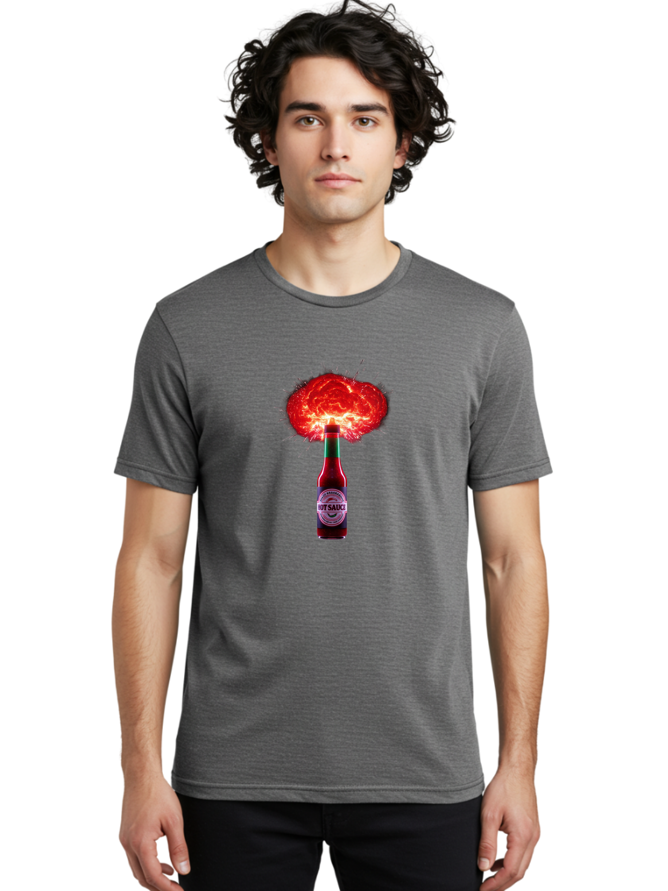Hot-Sauce-4 Men'S Graphic Tee, 100% Cotton, Comfortable Casual Summer Wear, Machine Washable, Hot Sauce Bottle, Red Sauce Explosion, Spicy Condiment, Fiery Flavor, Hot Sauce, Condiment Explosion, Sauce, Hot, Spicy Baa816