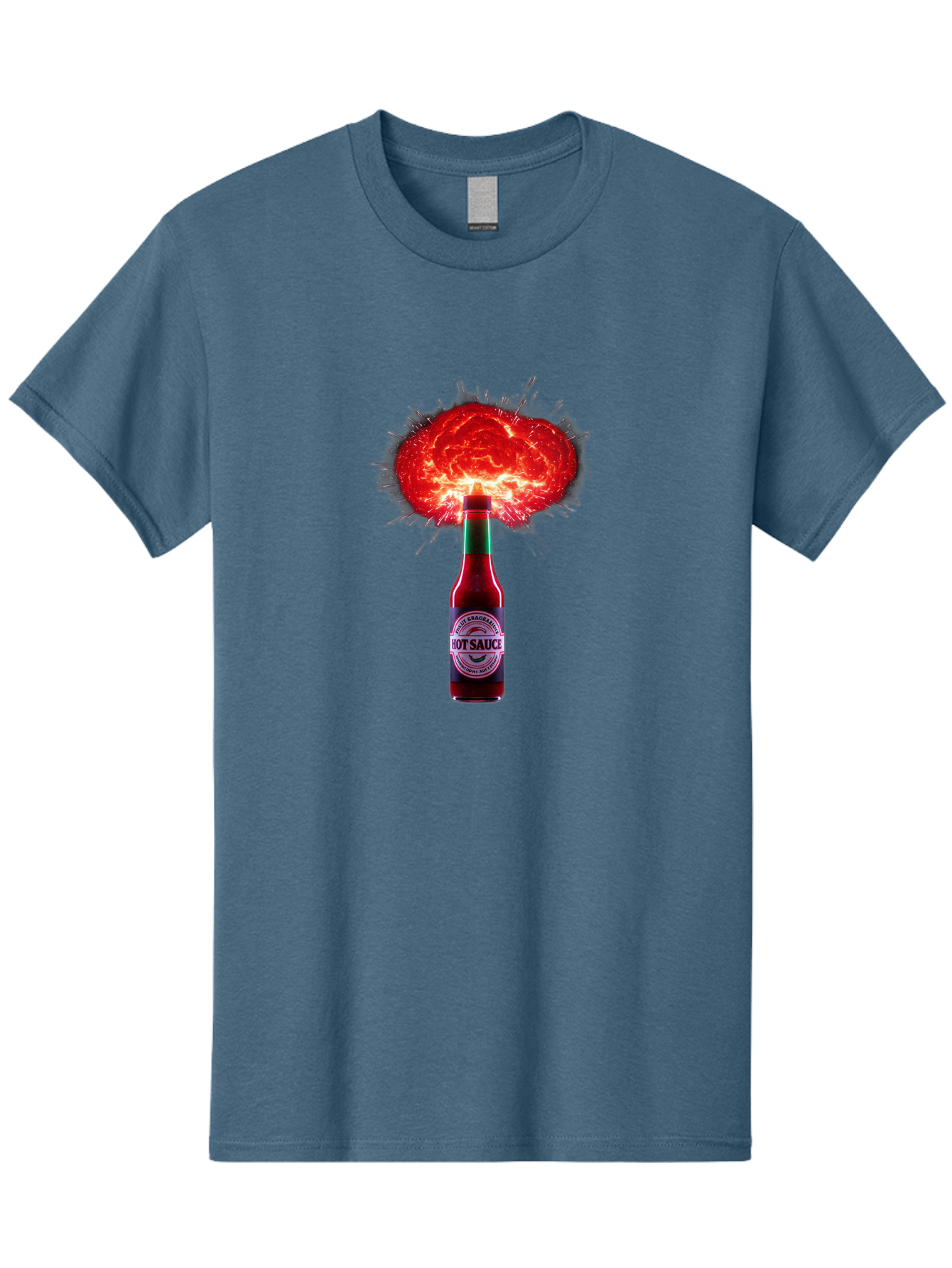 Hot-Sauce-4 Men'S Graphic Tee, 100% Cotton, Comfortable Casual Summer Wear, Machine Washable, Hot Sauce Bottle, Red Sauce Explosion, Spicy Condiment, Fiery Flavor, Hot Sauce, Condiment Explosion, Sauce, Hot, Spicy Baa816