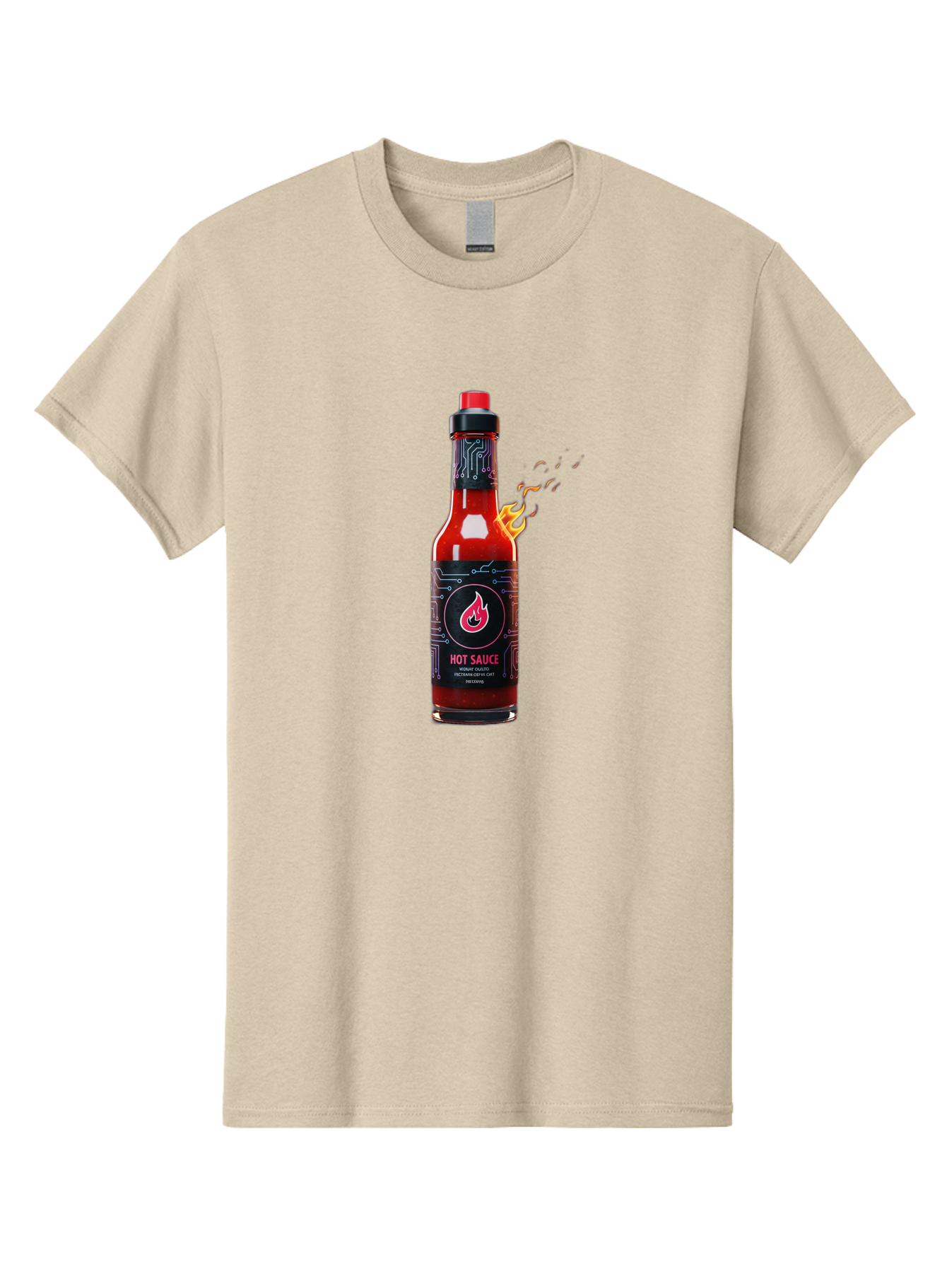 Hot-Sauce-5 Men'S Graphic Tee, 100% Cotton, Comfortable Casual Summer Wear, Machine Washable, Hot Sauce Bottle, Spicy Condiment, Chili Pepper Sauce, Fiery Flavor, Red Sauce, Black Label, Circuit Design, Flames Baa817