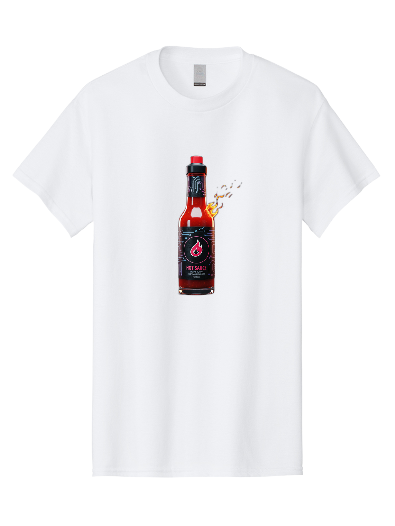Hot-Sauce-5 Men'S Graphic Tee, 100% Cotton, Comfortable Casual Summer Wear, Machine Washable, Hot Sauce Bottle, Spicy Condiment, Chili Pepper Sauce, Fiery Flavor, Red Sauce, Black Label, Circuit Design, Flames Baa817