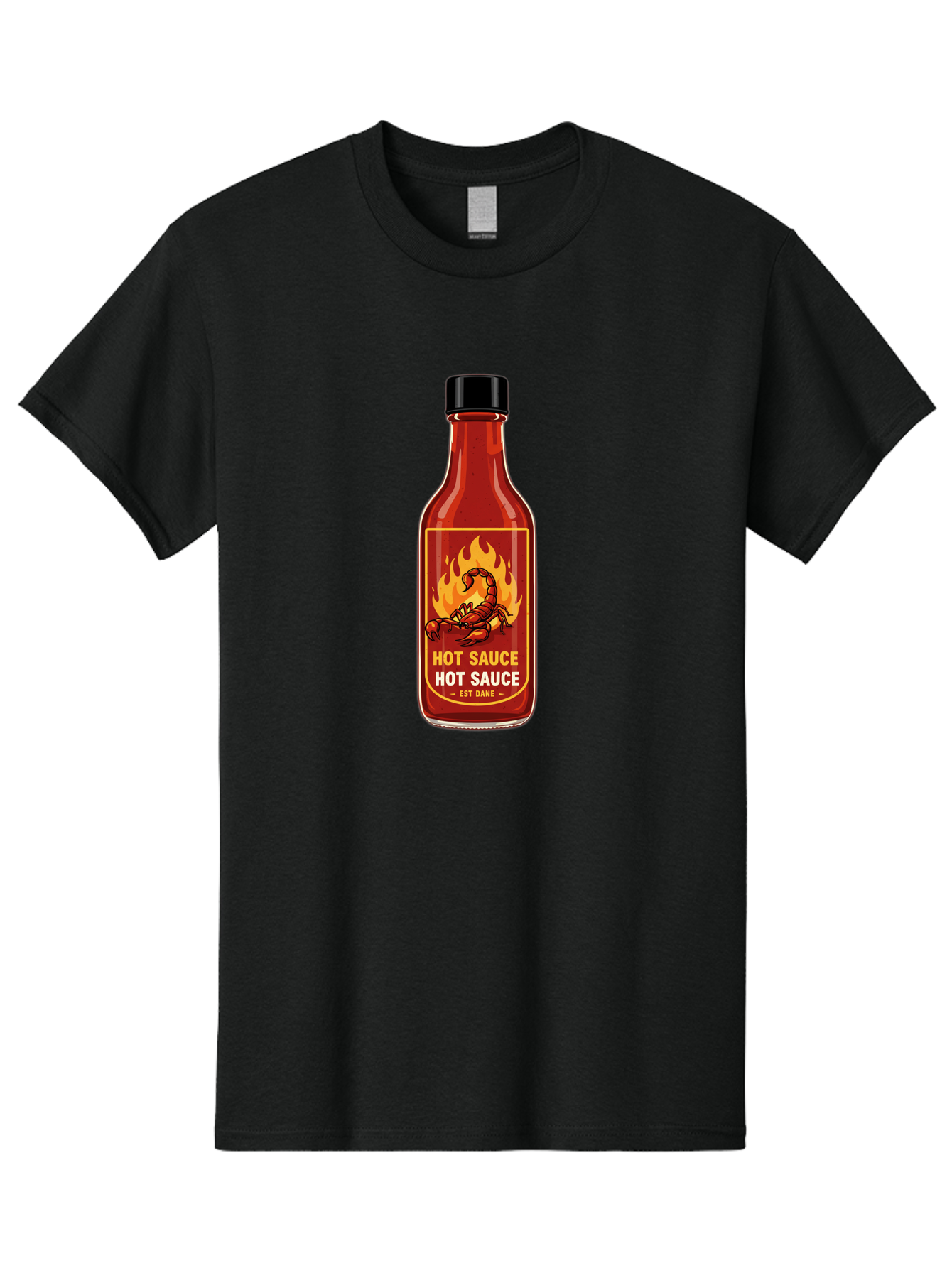 Hot-Sauce-7 Men'S Graphic Tee, 100% Cotton, Comfortable Casual Summer Wear, Machine Washable, Hot Sauce Bottle, Spicy Condiment, Fiery Flavor, Chili Peppers, Hot Sauce Label, Condiment Bottle, Spicy Food, Est Dakk Baa819