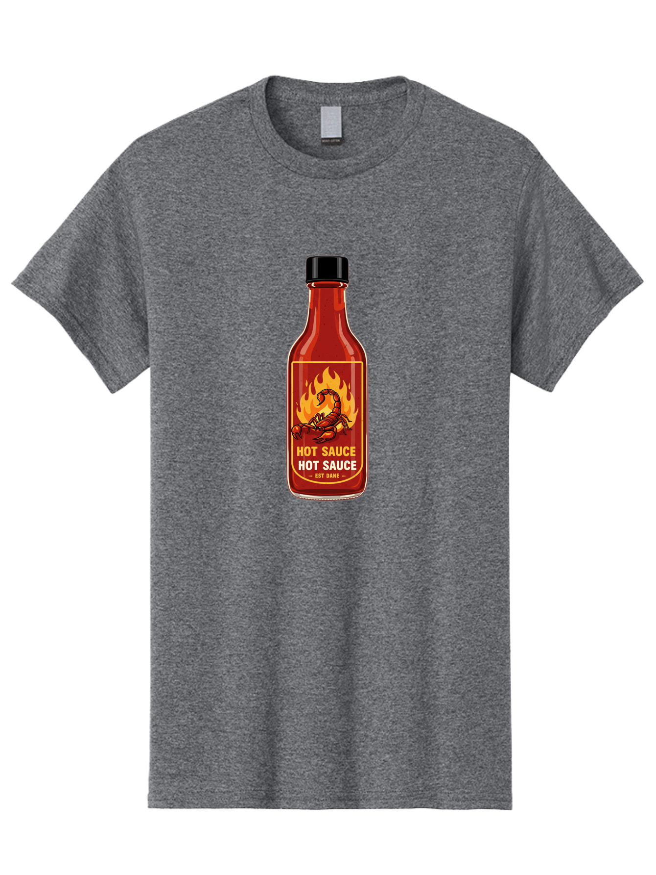Hot-Sauce-7 Men'S Graphic Tee, 100% Cotton, Comfortable Casual Summer Wear, Machine Washable, Hot Sauce Bottle, Spicy Condiment, Fiery Flavor, Chili Peppers, Hot Sauce Label, Condiment Bottle, Spicy Food, Est Dakk Baa819