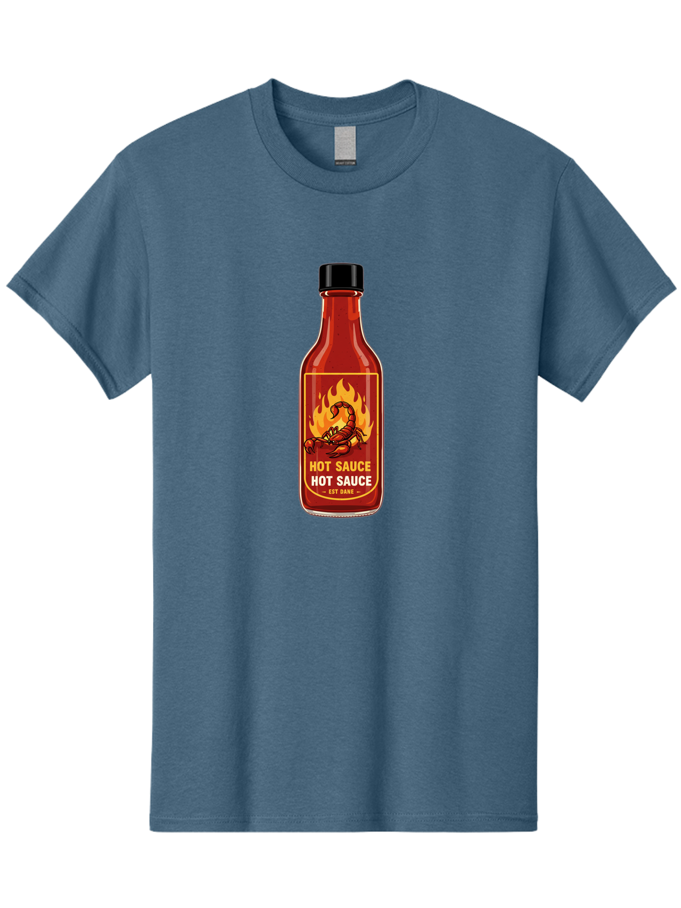 Hot-Sauce-7 Men'S Graphic Tee, 100% Cotton, Comfortable Casual Summer Wear, Machine Washable, Hot Sauce Bottle, Spicy Condiment, Fiery Flavor, Chili Peppers, Hot Sauce Label, Condiment Bottle, Spicy Food, Est Dakk Baa819