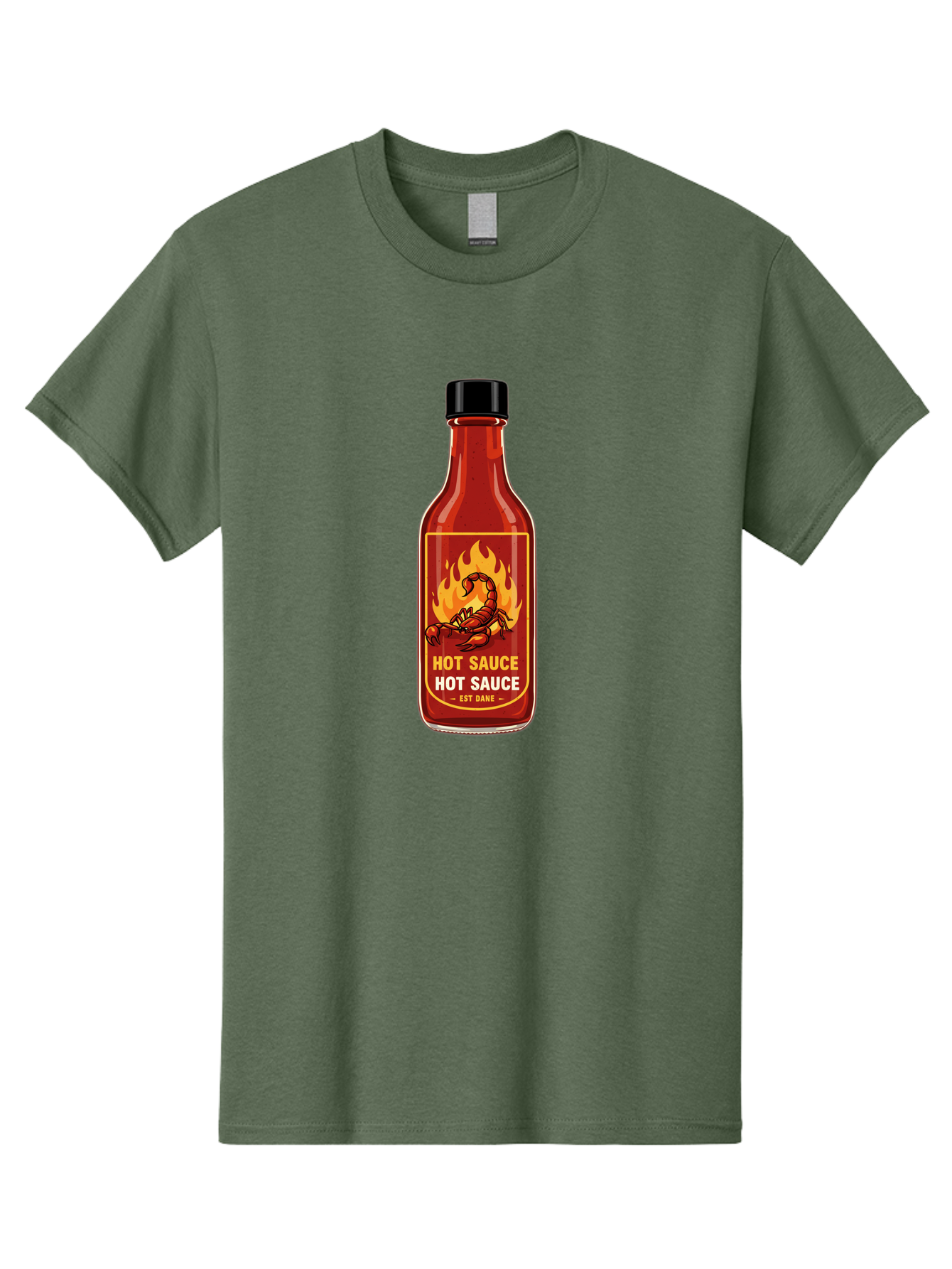 Hot-Sauce-7 Men'S Graphic Tee, 100% Cotton, Comfortable Casual Summer Wear, Machine Washable, Hot Sauce Bottle, Spicy Condiment, Fiery Flavor, Chili Peppers, Hot Sauce Label, Condiment Bottle, Spicy Food, Est Dakk Baa819