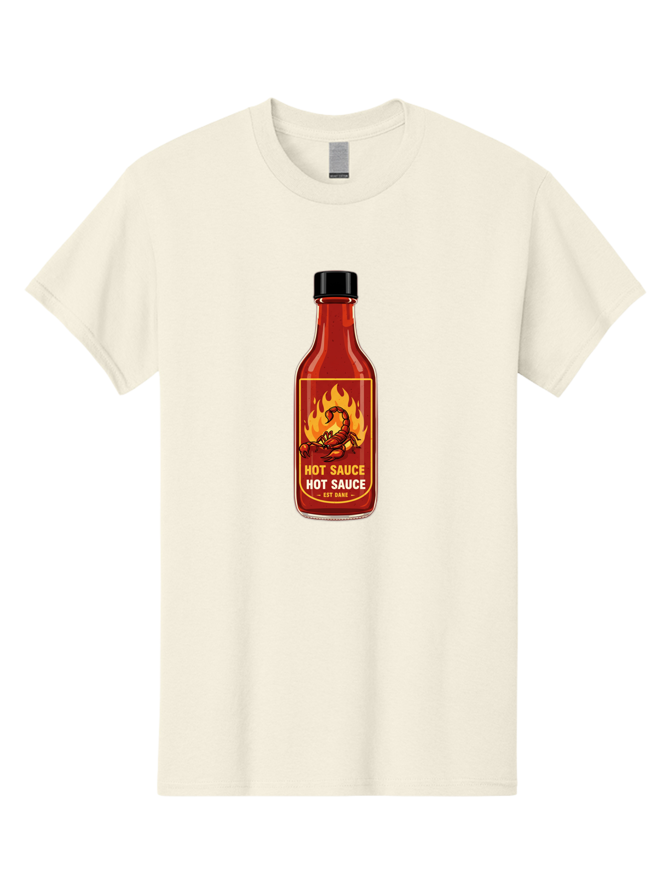 Hot-Sauce-7 Men'S Graphic Tee, 100% Cotton, Comfortable Casual Summer Wear, Machine Washable, Hot Sauce Bottle, Spicy Condiment, Fiery Flavor, Chili Peppers, Hot Sauce Label, Condiment Bottle, Spicy Food, Est Dakk Baa819