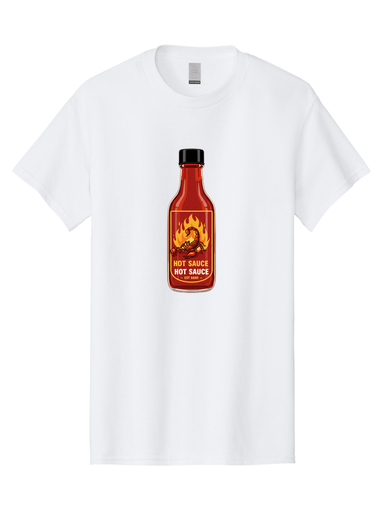 Hot-Sauce-7 Men'S Graphic Tee, 100% Cotton, Comfortable Casual Summer Wear, Machine Washable, Hot Sauce Bottle, Spicy Condiment, Fiery Flavor, Chili Peppers, Hot Sauce Label, Condiment Bottle, Spicy Food, Est Dakk Baa819