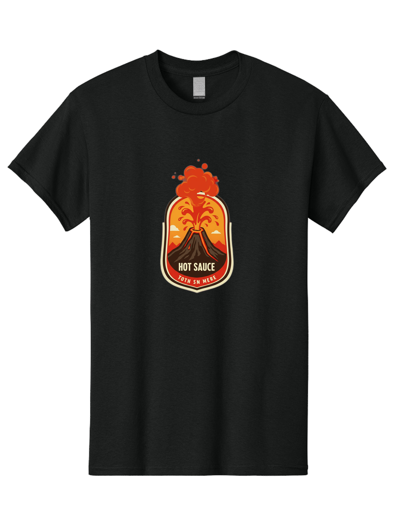 Hot-Sauce-8 Men'S Graphic Tee, 100% Cotton, Comfortable Casual Summer Wear, Machine Washable, Hot Sauce Label, Erupting Volcano, Spicy Food, Condiment Packaging, Fiery Design, Bold Graphics, Cartoon Style, Volcano Eruption, Condiment Branding Baa820