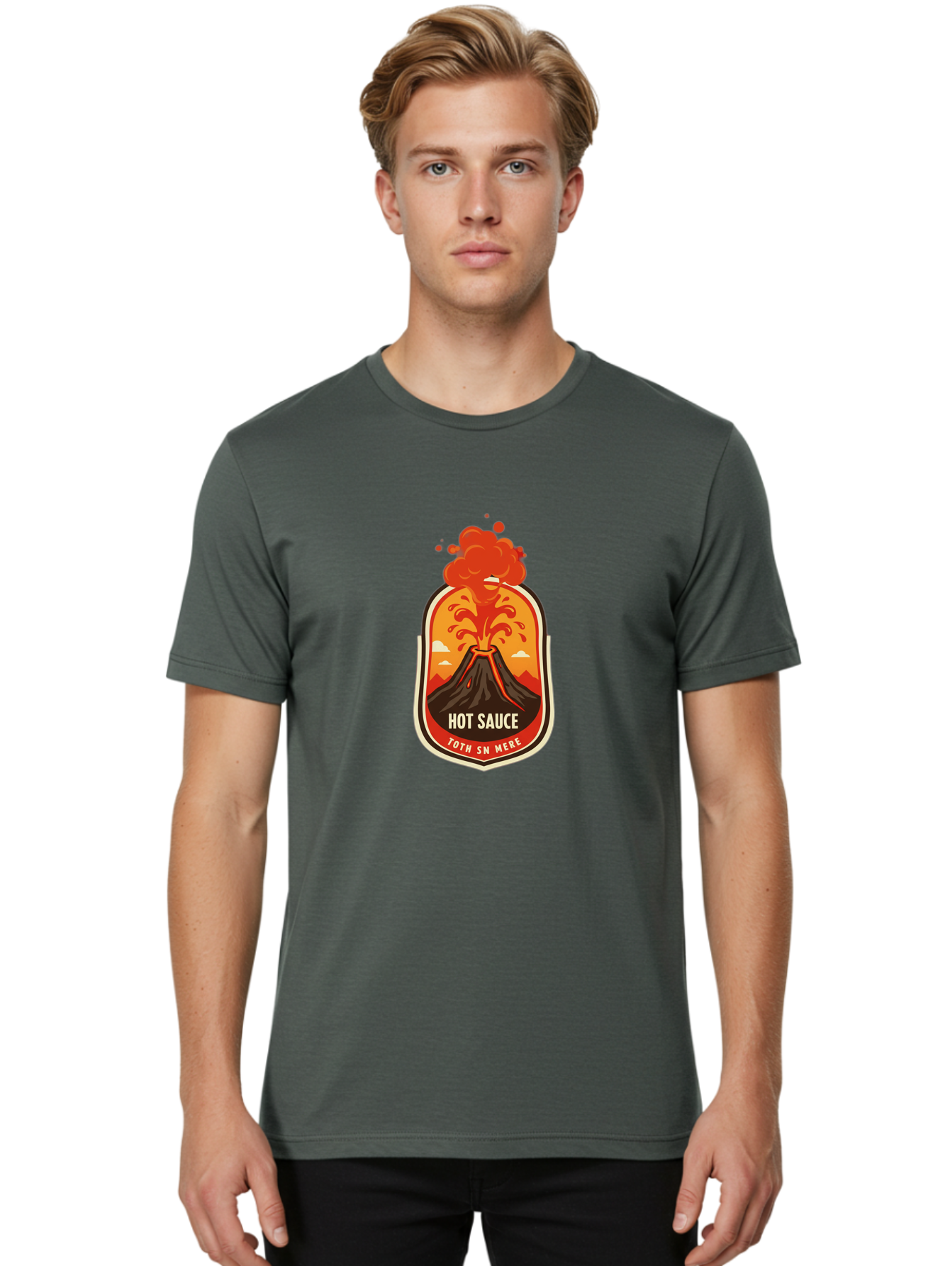 Hot-Sauce-8 Men'S Graphic Tee, 100% Cotton, Comfortable Casual Summer Wear, Machine Washable, Hot Sauce Label, Erupting Volcano, Spicy Food, Condiment Packaging, Fiery Design, Bold Graphics, Cartoon Style, Volcano Eruption, Condiment Branding Baa820