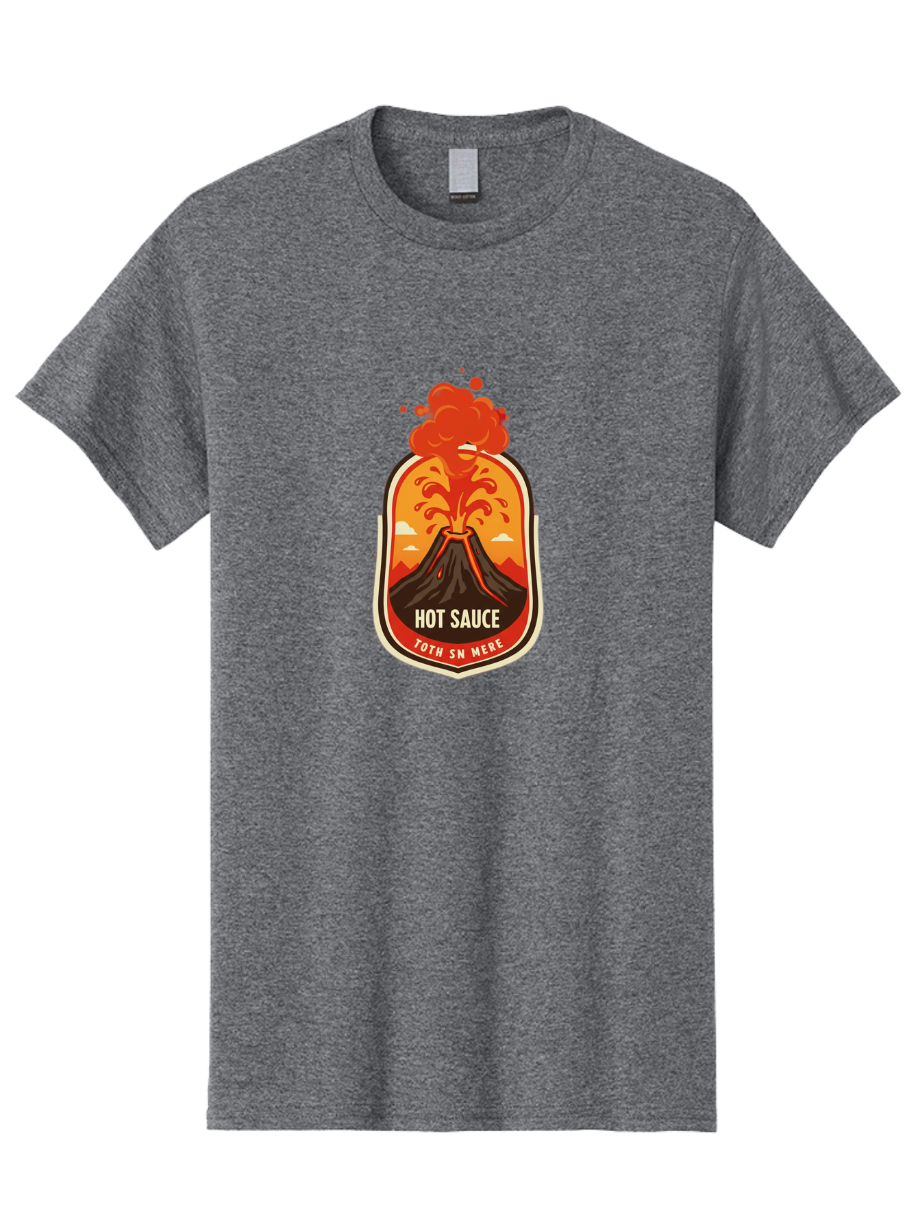 Hot-Sauce-8 Men'S Graphic Tee, 100% Cotton, Comfortable Casual Summer Wear, Machine Washable, Hot Sauce Label, Erupting Volcano, Spicy Food, Condiment Packaging, Fiery Design, Bold Graphics, Cartoon Style, Volcano Eruption, Condiment Branding Baa820