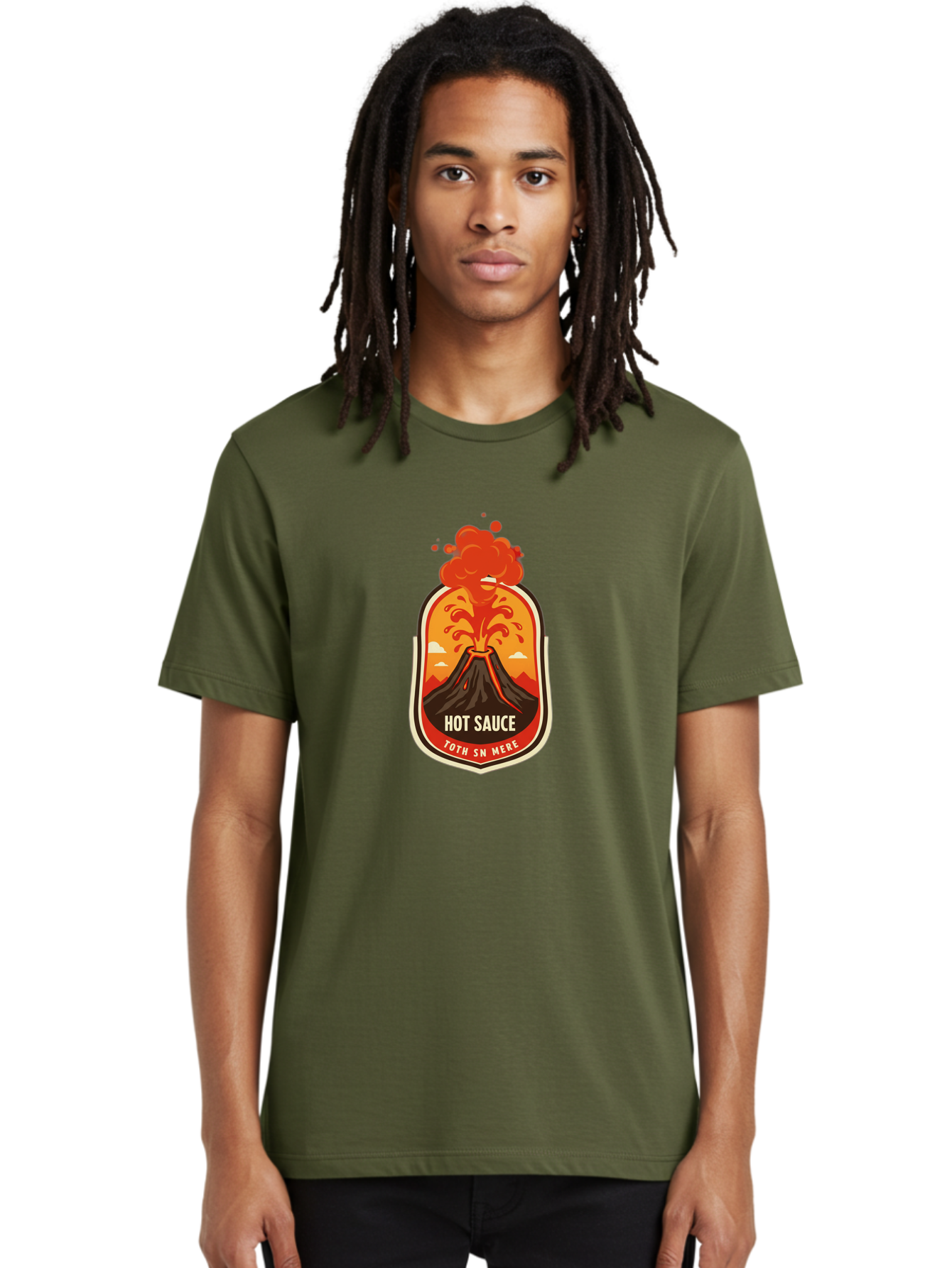 Hot-Sauce-8 Men'S Graphic Tee, 100% Cotton, Comfortable Casual Summer Wear, Machine Washable, Hot Sauce Label, Erupting Volcano, Spicy Food, Condiment Packaging, Fiery Design, Bold Graphics, Cartoon Style, Volcano Eruption, Condiment Branding Baa820